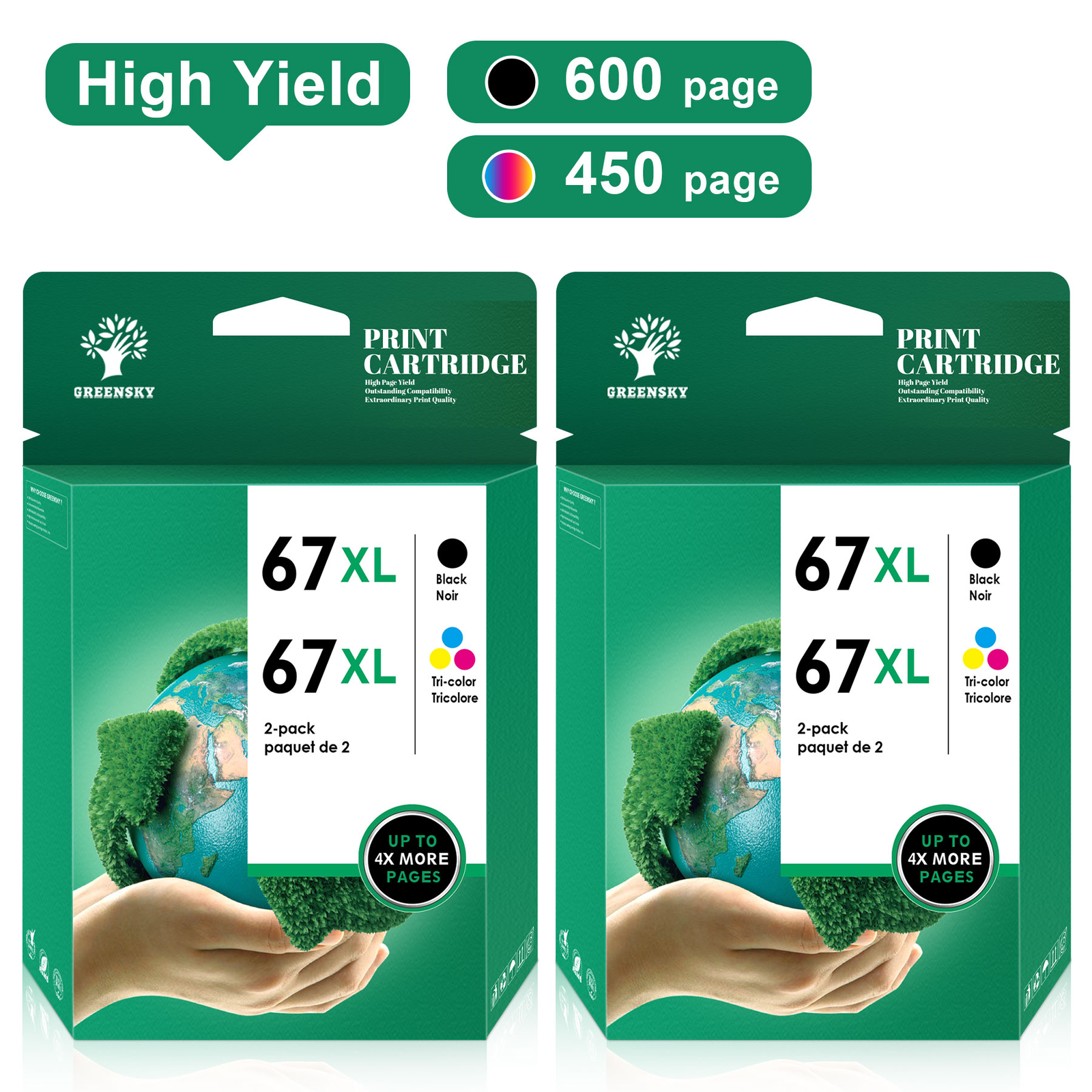 67XL High Yield Black Tri-color Ink Cartridge for HP 67 ENVY Deskjet E Printer
