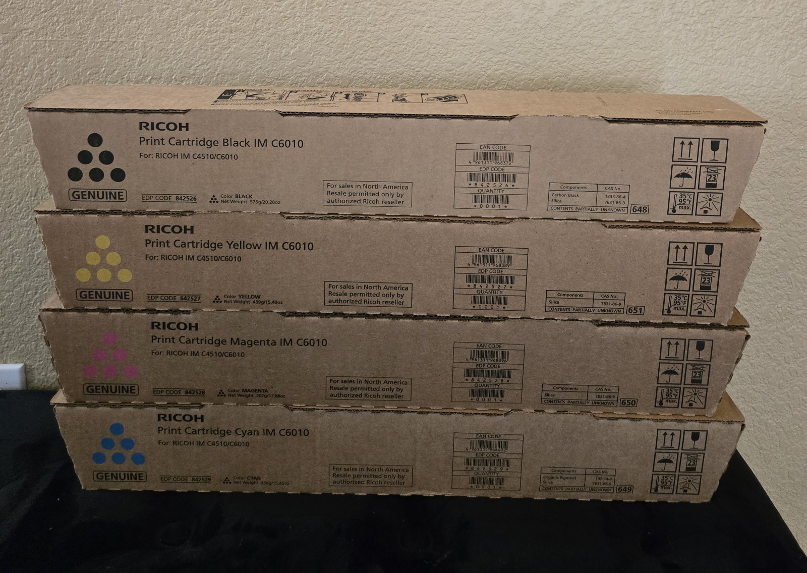 Ricoh Savin Lanier Genuine Toner IM C6010 IM C4510 842526 842527 842529 842528