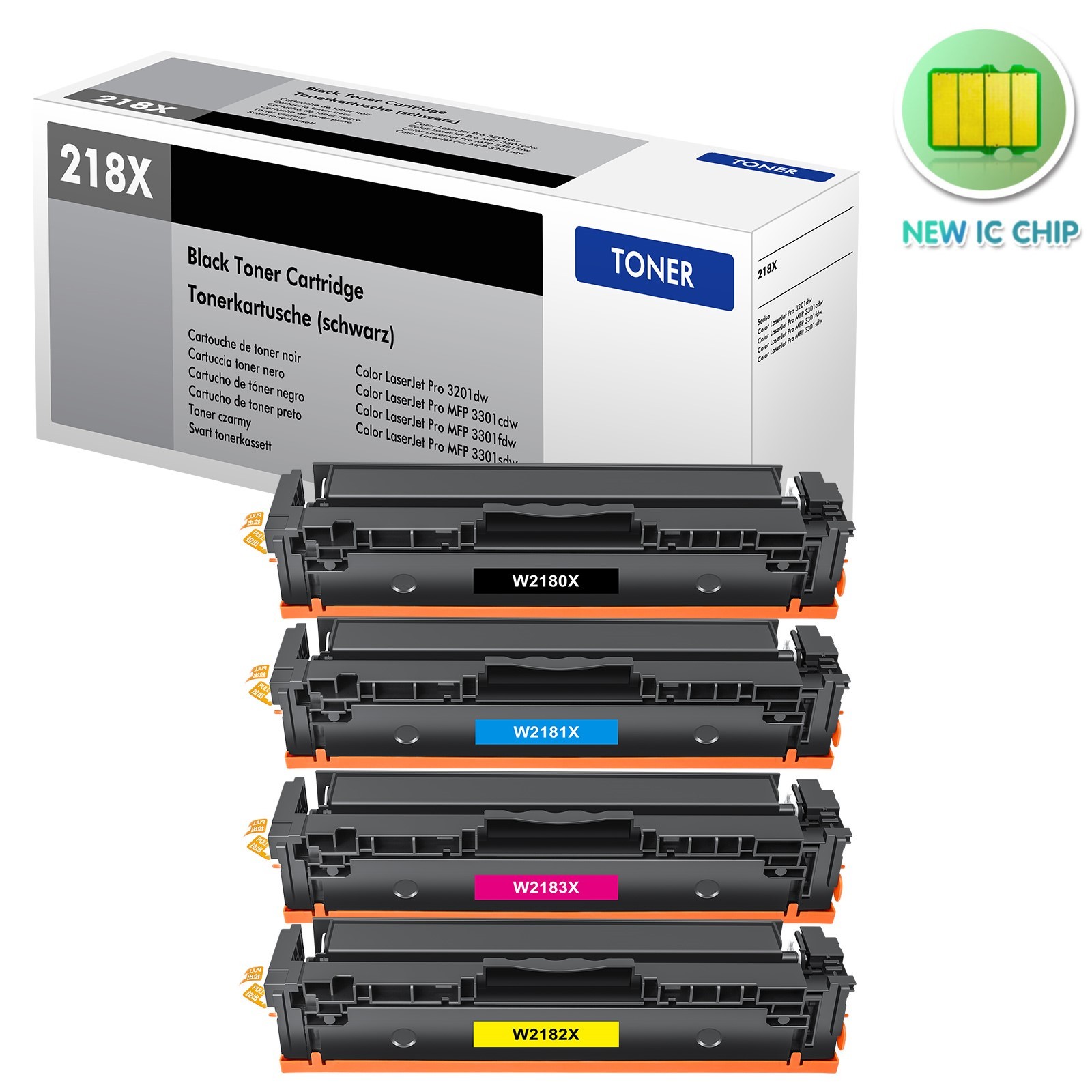 4 Pack 218X W2180X W2181X W2182X W2183X Color Toner Cartridge for HP [WITH CHIP]
