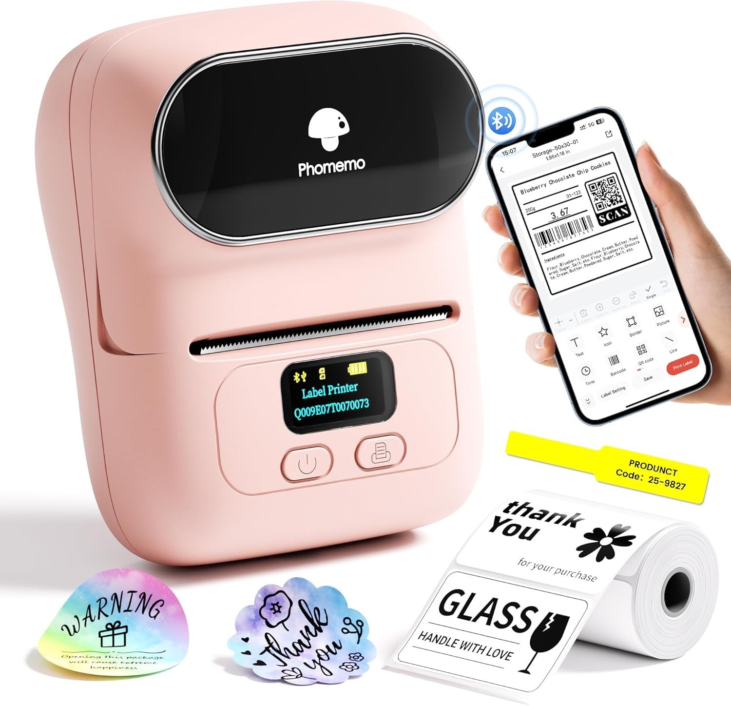 M110 Pink Thermal Label Printer – Mini Bluetooth Sticker Maker for Home & Office