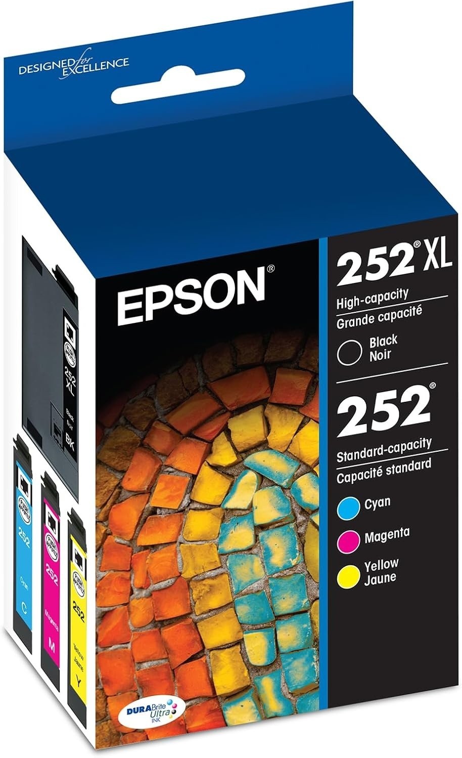 Epson 252 XL Black 252 Color Ink 4-Pack T252XL-BCS WF-3620 WF-7710 WF-7720
