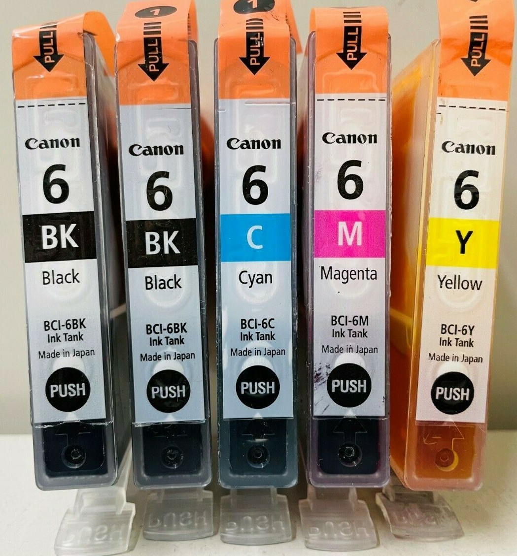 New Genuine Canon BCI-6 Black Color 5PK Ink Cartridges No Wrap