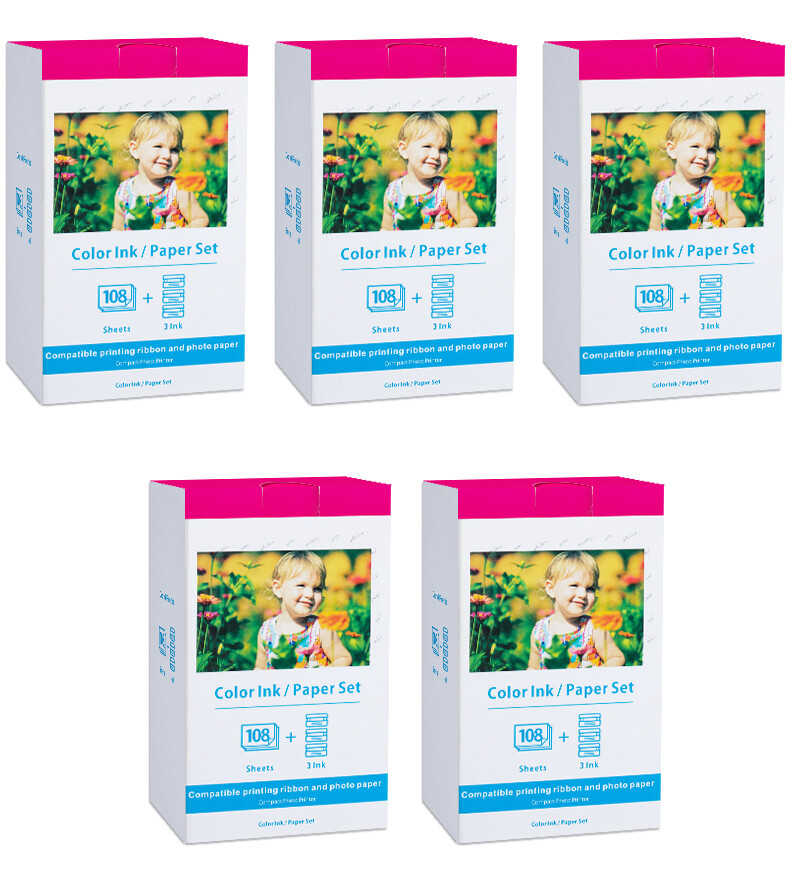 Five Pack Canon KP-108IN Selphy Color Ink 4×6 & Paper Set for SELPHY CP910 CP900