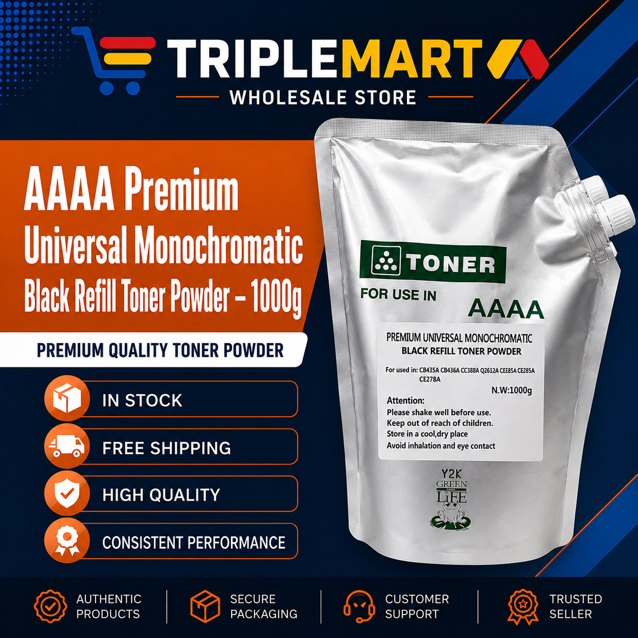 Bulk AAAAA Premium Universal Monochromatic Blk Toner Powder – 1000g – HP & Canon