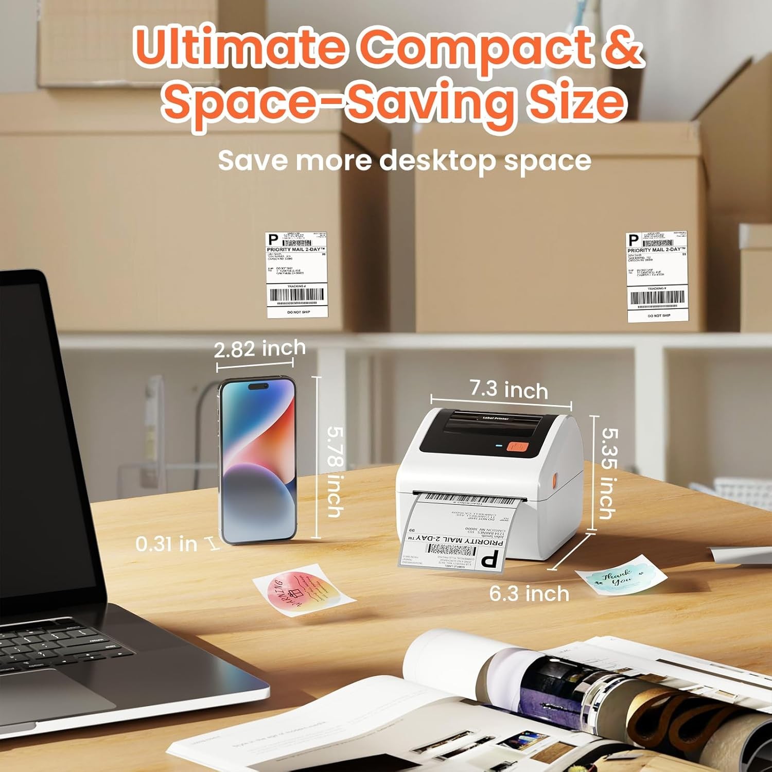 Bluetooth Thermal Shipping Label Printer D450BT Thermal Label Printer 4×6 for