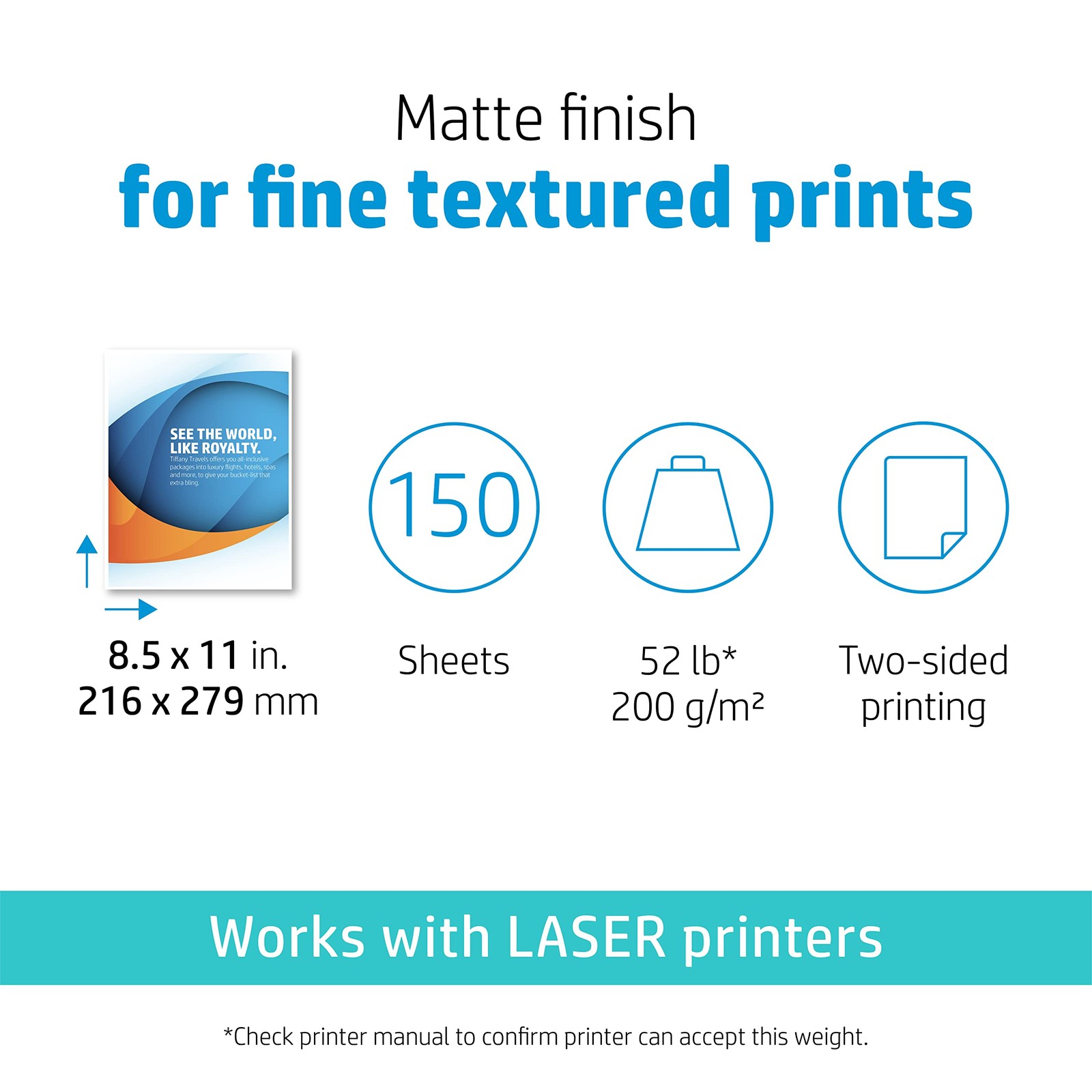 HP Professional Business Paper, Matte, 8.5×11 in, 52 lb, 150 sheets, works with