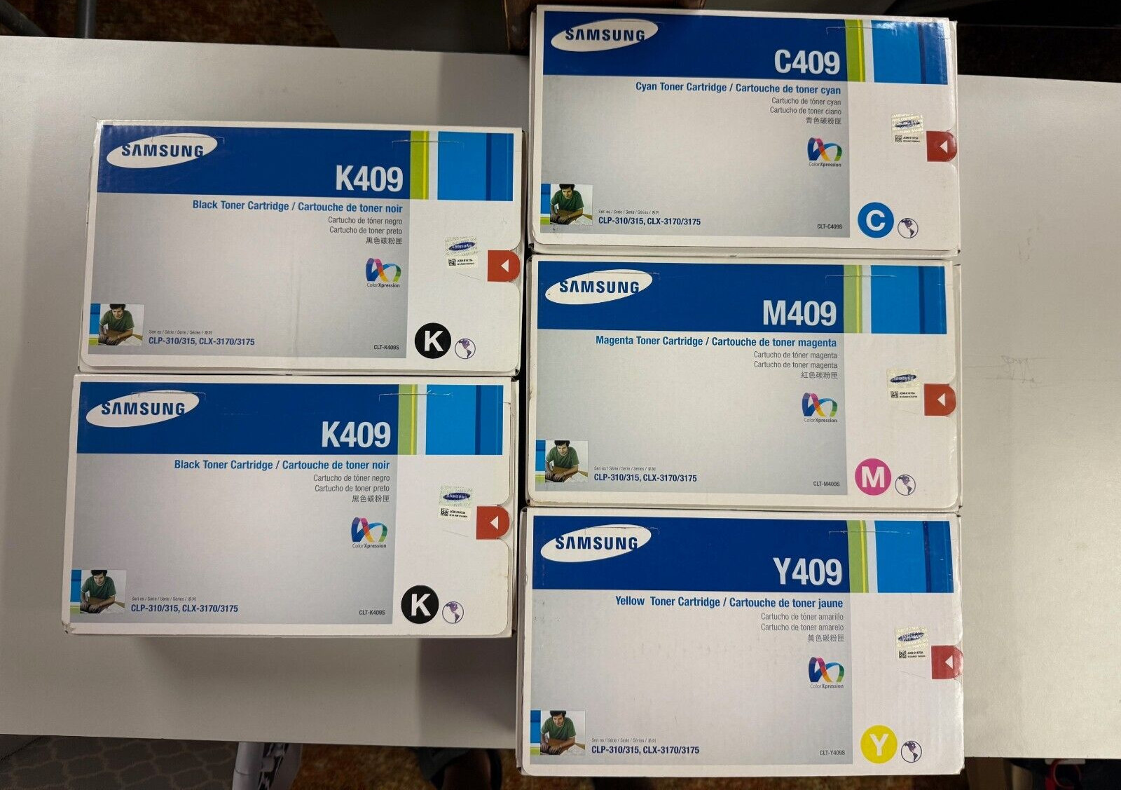 Samsung 2x K409, 1x C409, 1x M409, 1x Y409 Toner Cartridges New CLP-310/315