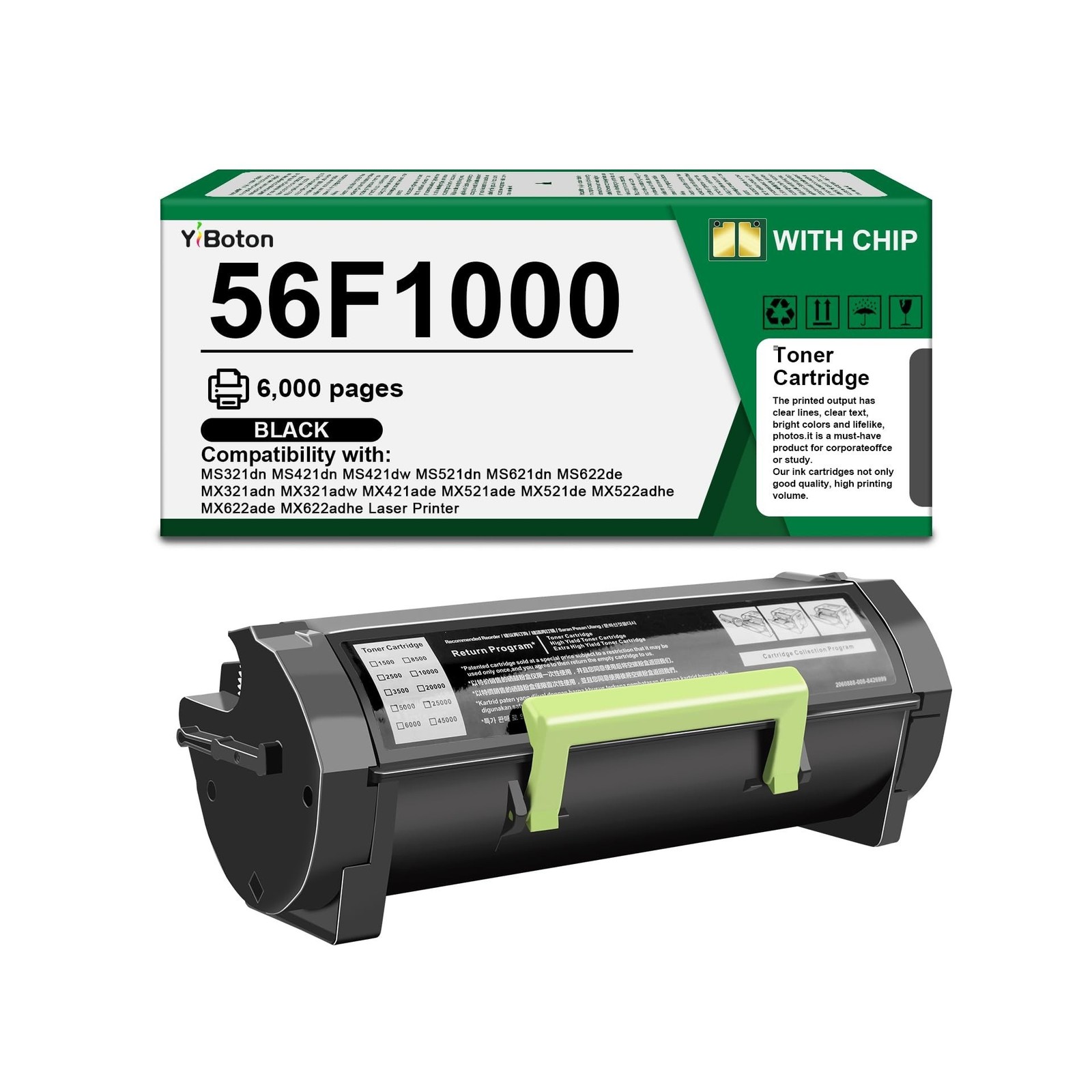 High Yield 56F1000 Black Toner Cartridge (6,000 Pages) Compatible with Lexmar…