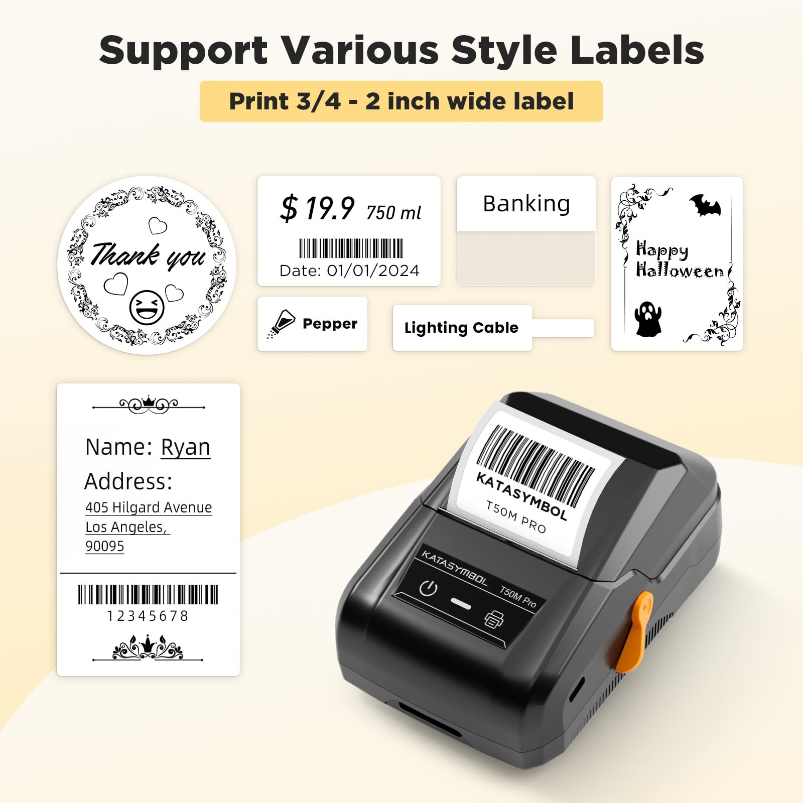 T50M Bluetooth Label Maker Machine with Tape, Wide Waterproof Label, Versatil…