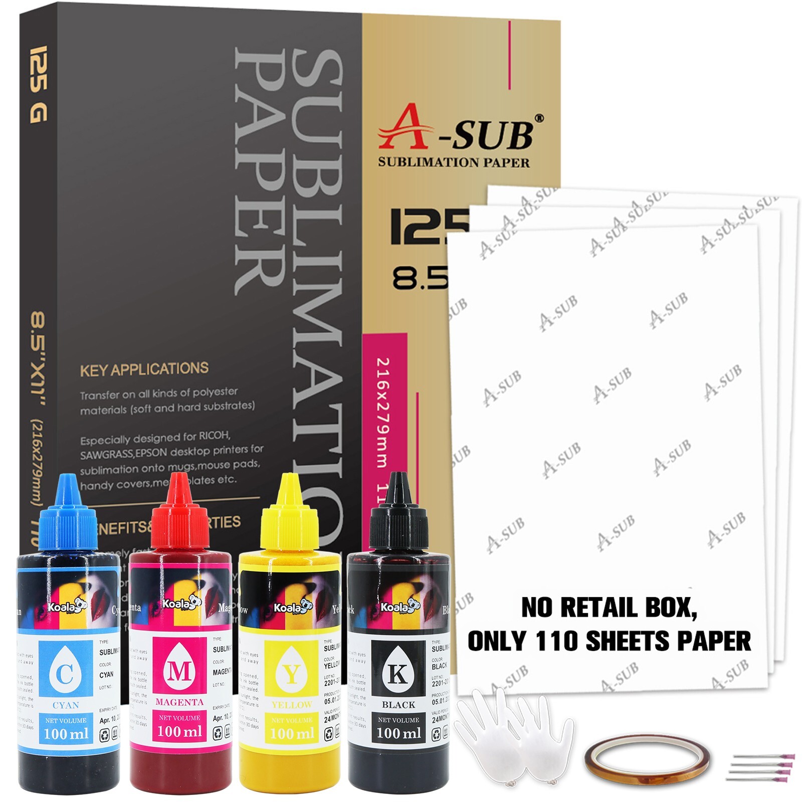 Bundle A-SUB Sublimation Paper 8.5×11 + KOALA Sublimation Ink for Epson Printers