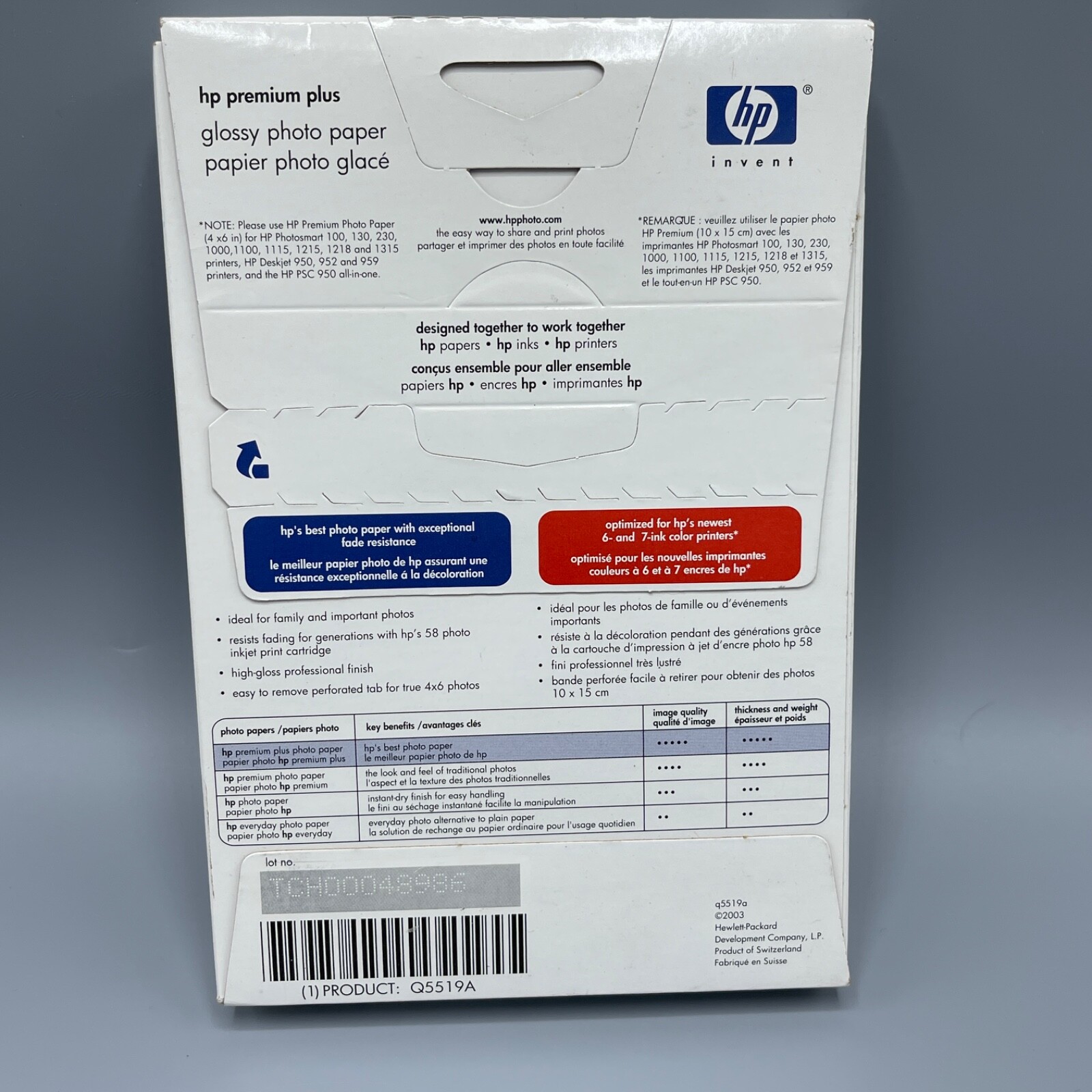 HP Premium Plus Glossy Photo Paper for Inkjet 4×6 45 Sheets/Box