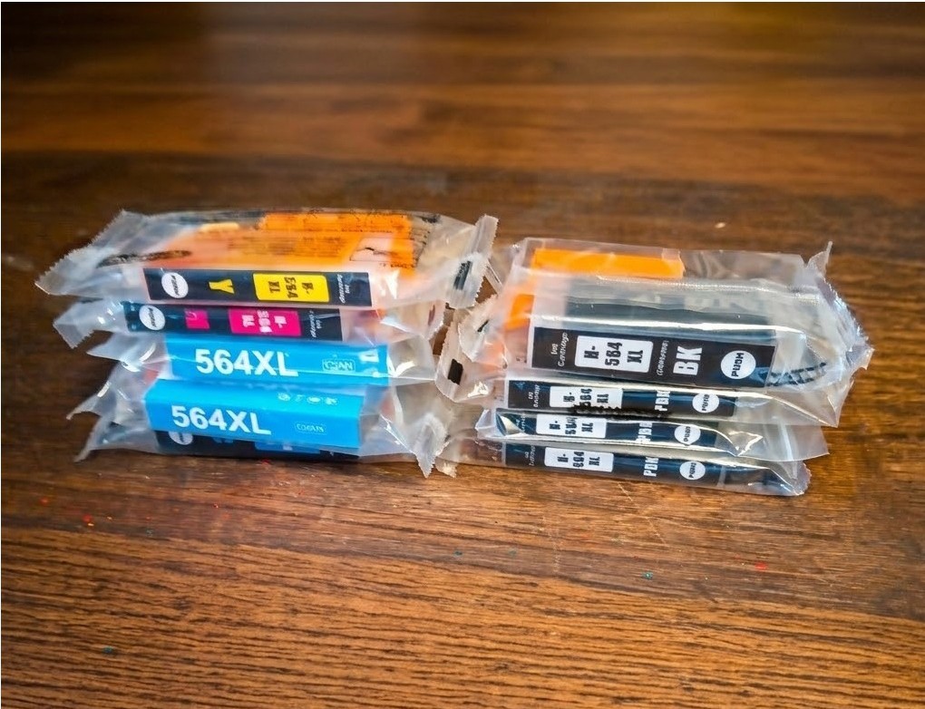 Lot of six NEW UNOPENED Generic Brand HP 564XL Ink Cartridges: multiple colors
