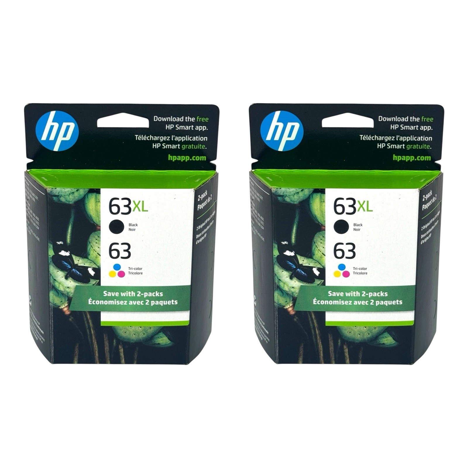Lot Of 2 Genuine HP 63XL Black & HP 63 Regular Color Ink Cartridges Combo OEM
