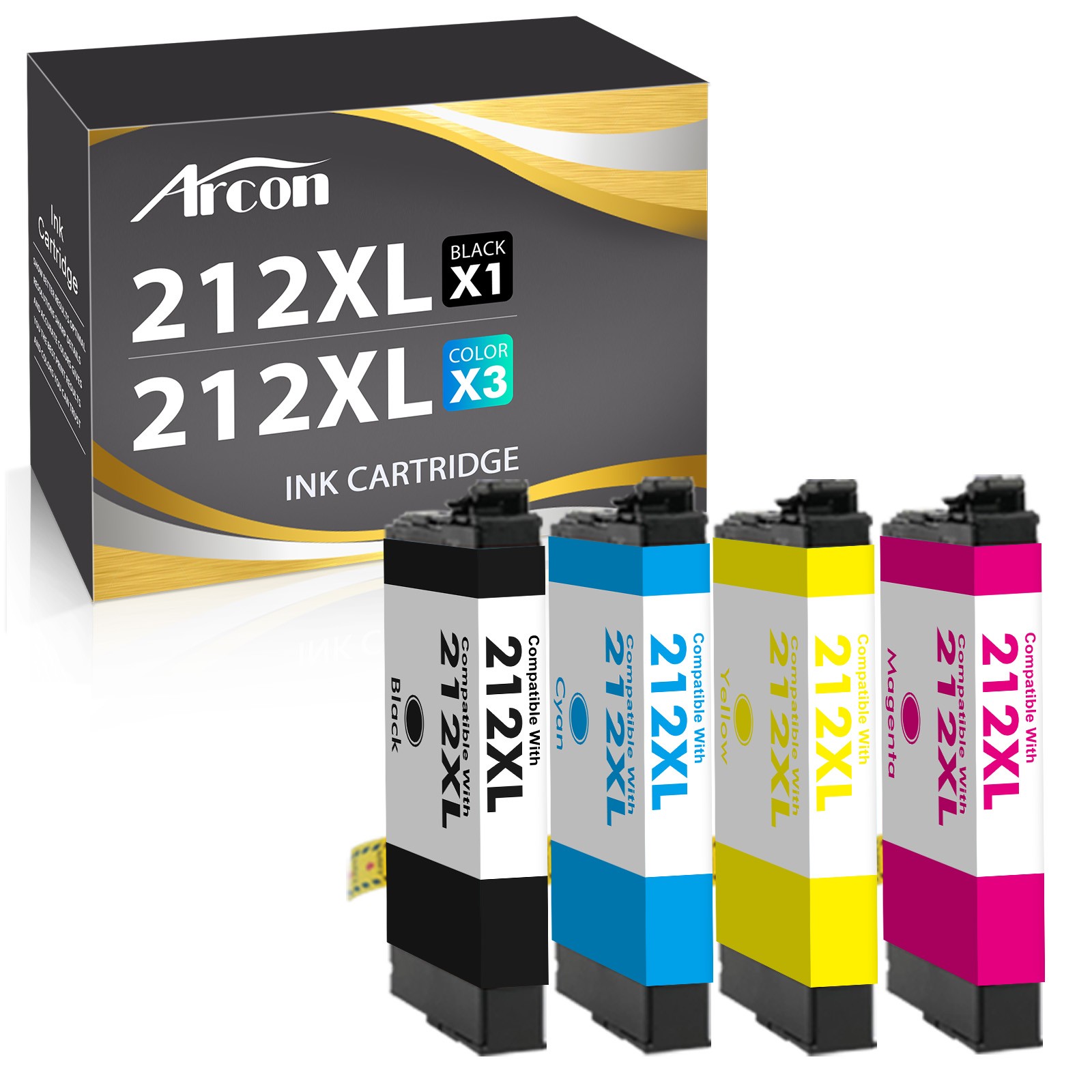 4PK Compatible With 212XL Ink For Epson WorkForce WF-2830 WF2850 XP4100 4105