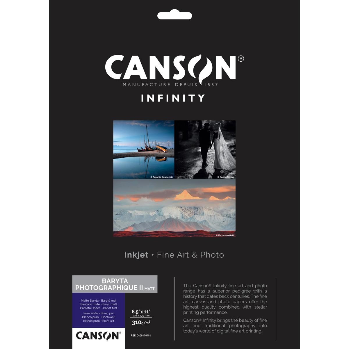 Canson Infinity Baryta Photographique II Matte Paper, 310gsm, 8.5×11″, 25 Sheets