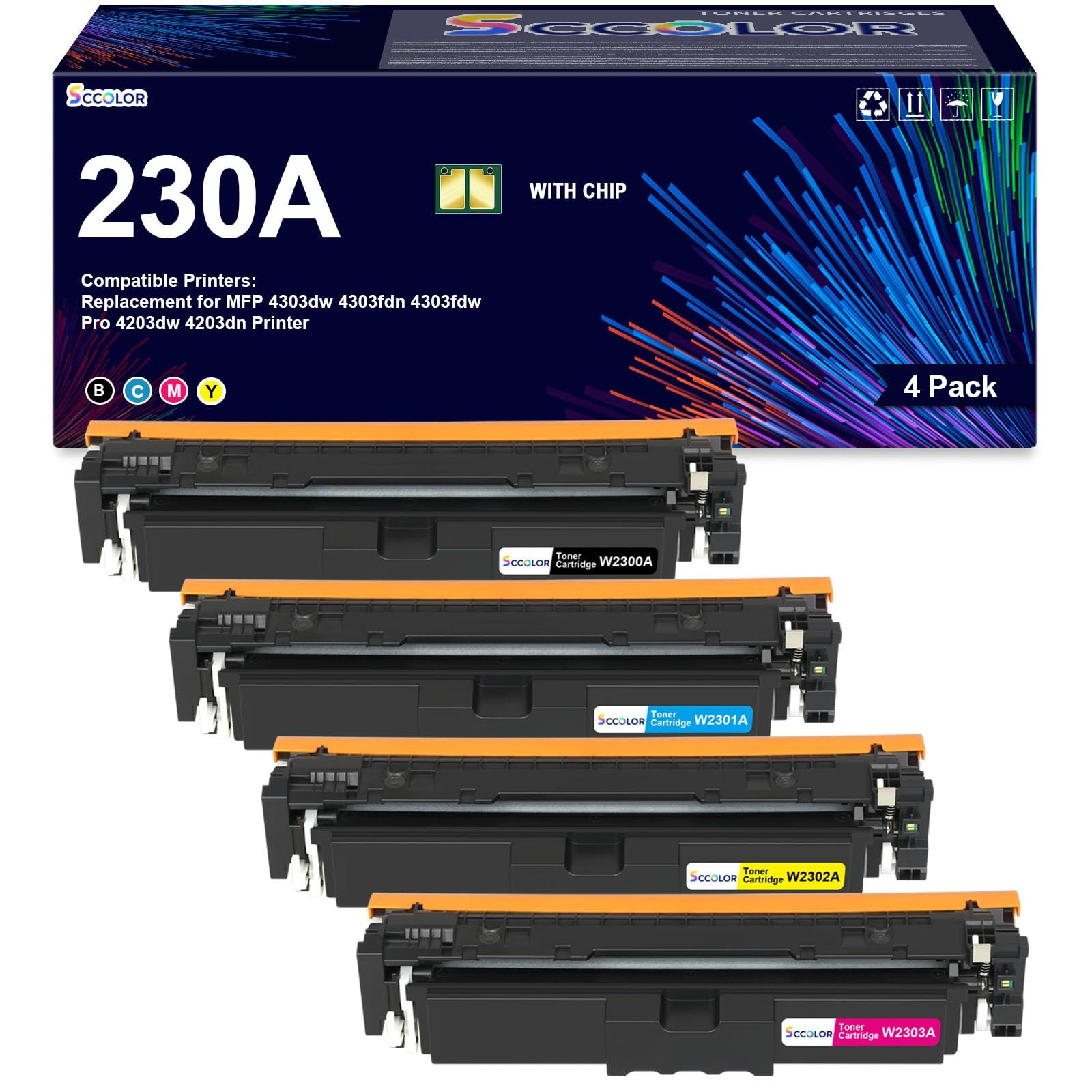 ** NEW HP Toner | 230A / 230X | Black/Color | With Chips | Compatible | 4-Pack