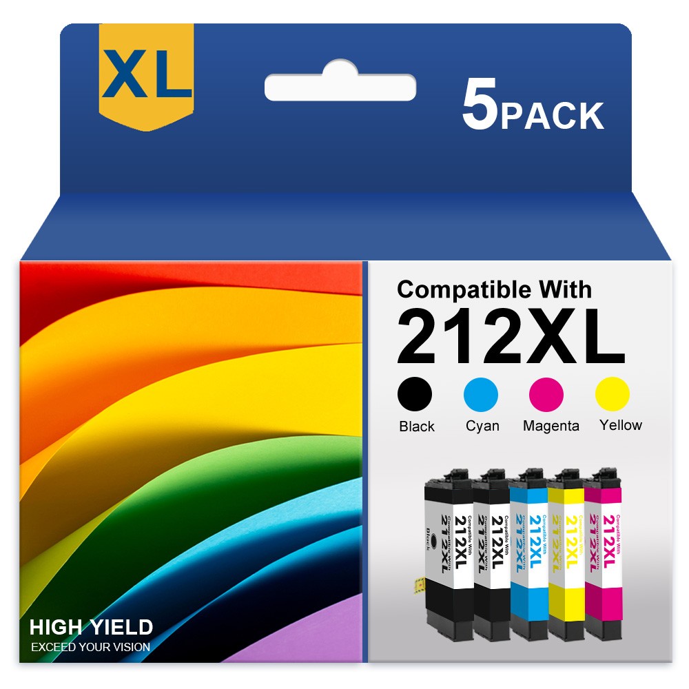 5-Pack 212XL Ink replacement for Epson Workforce WF-2830 WF-2850 XP-4100 XP-4105