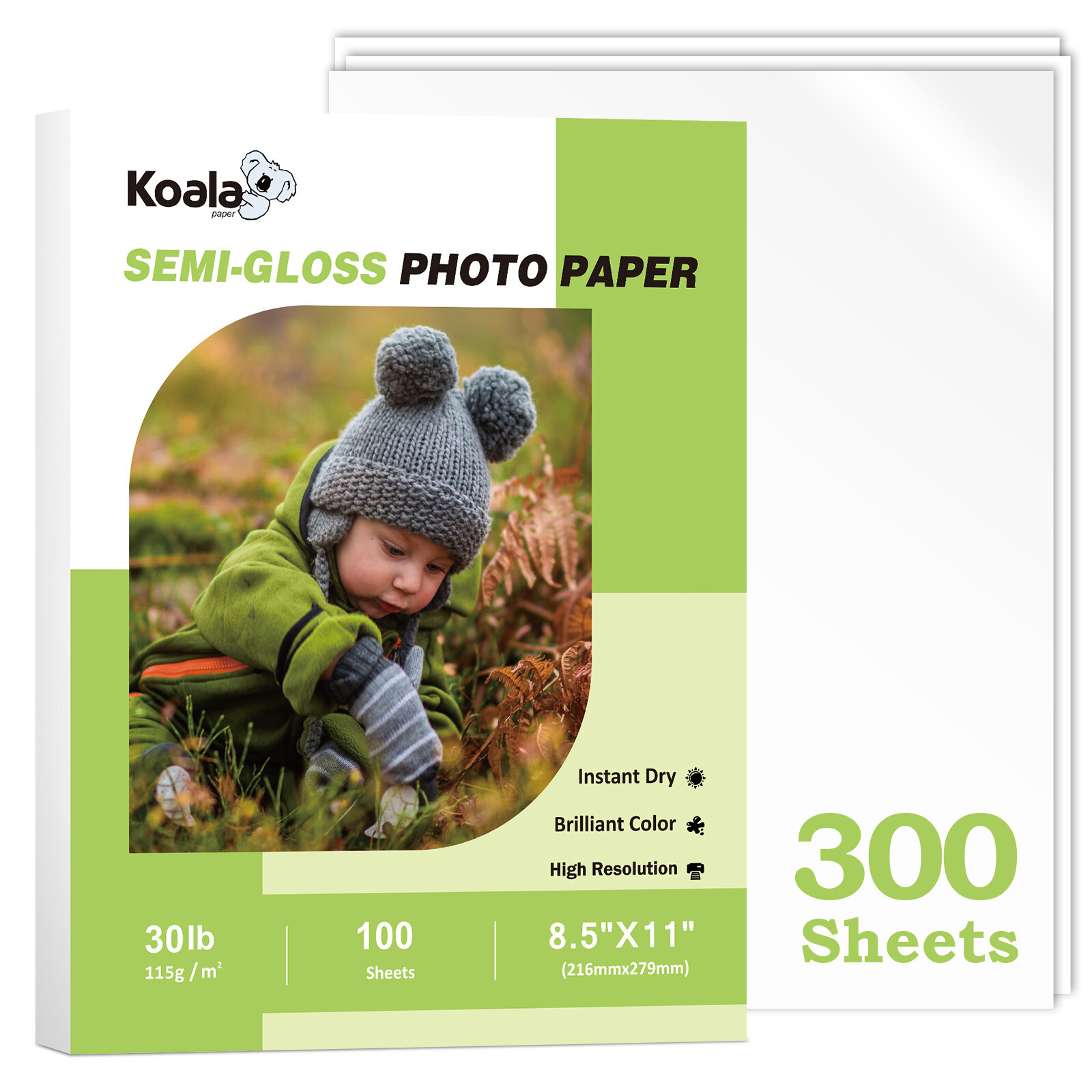 300 Sheets Koala Semi Glossy Photo Paper 8.5×11 for Inkjet + Laser Printer 30lb