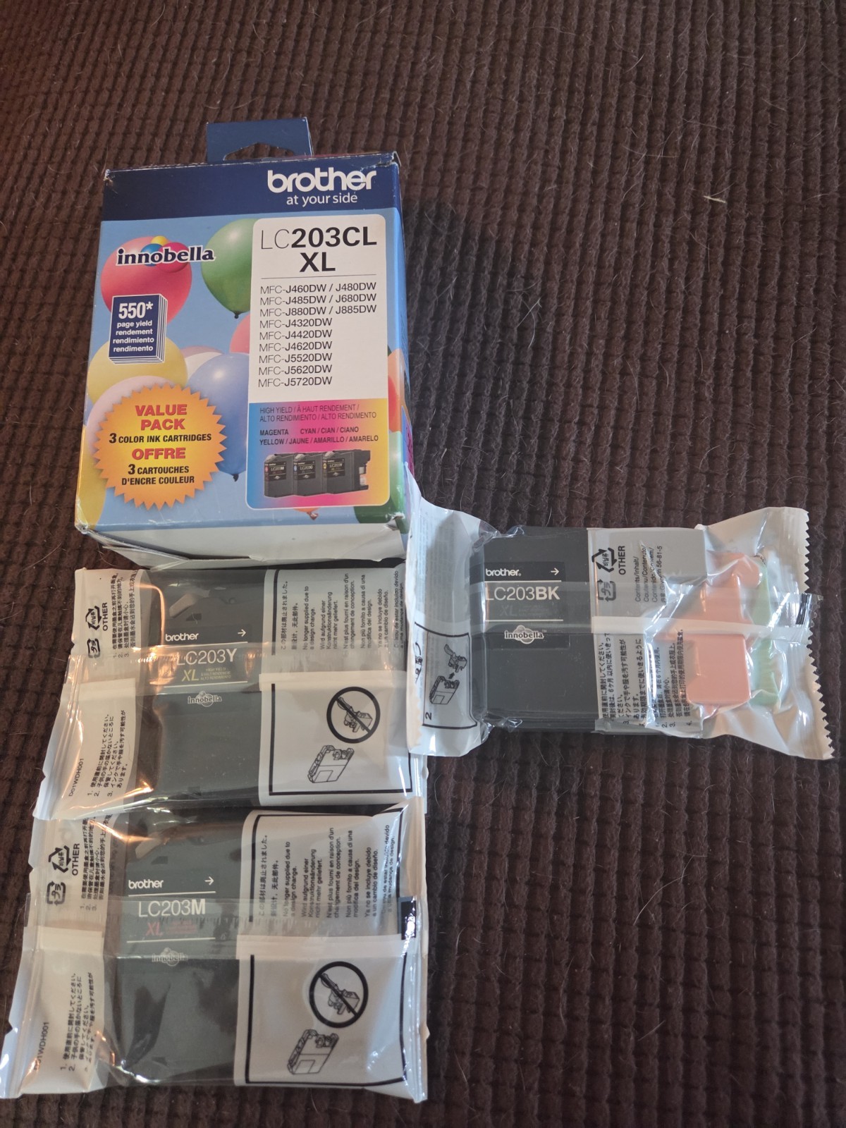 Brother LC203PKS High Yield Ink Cartridge – Black/Magenta/Yellow 550 Page Carts
