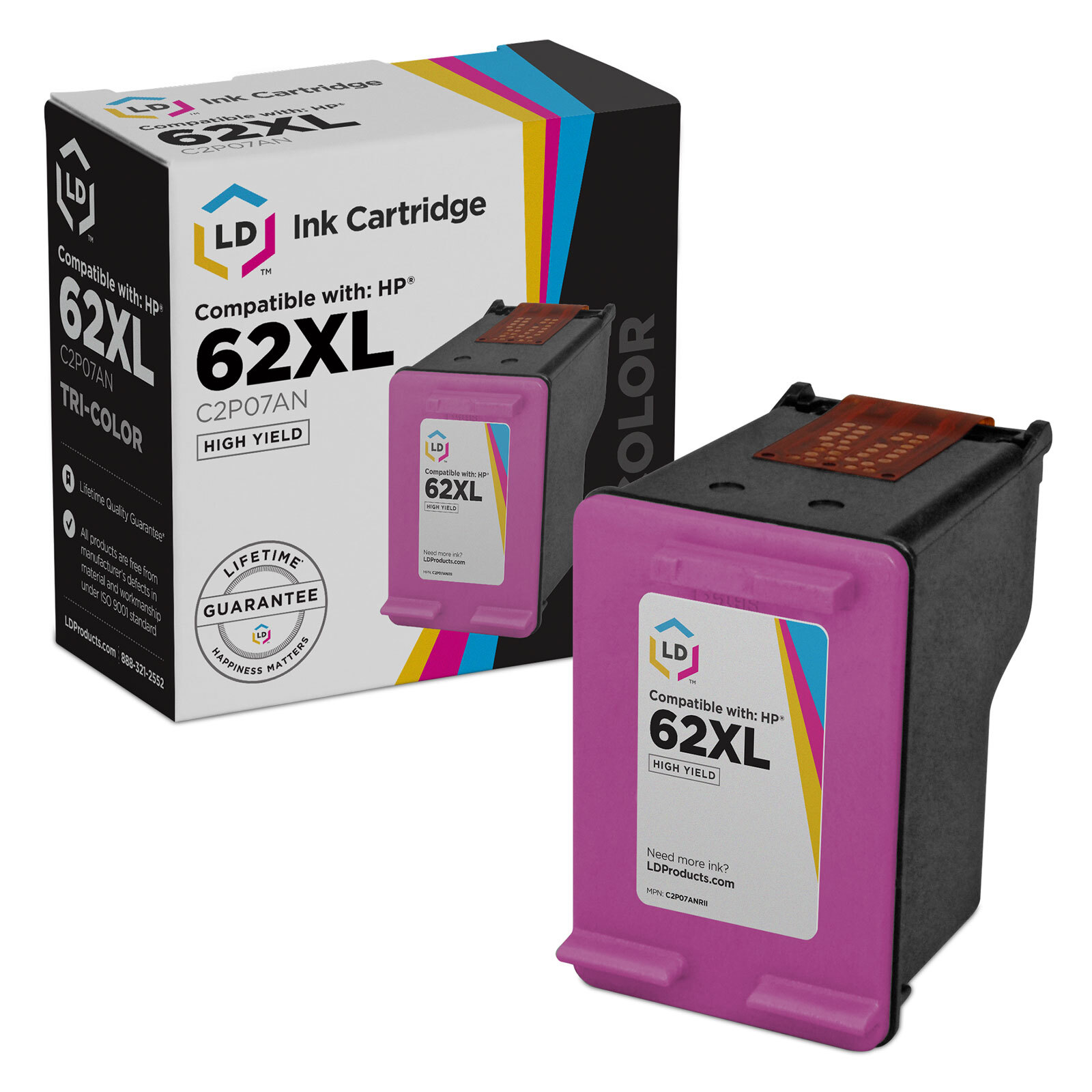 LD Replacement for Replacement for HP C2P07AN / 62XL Color Ink Cartridge