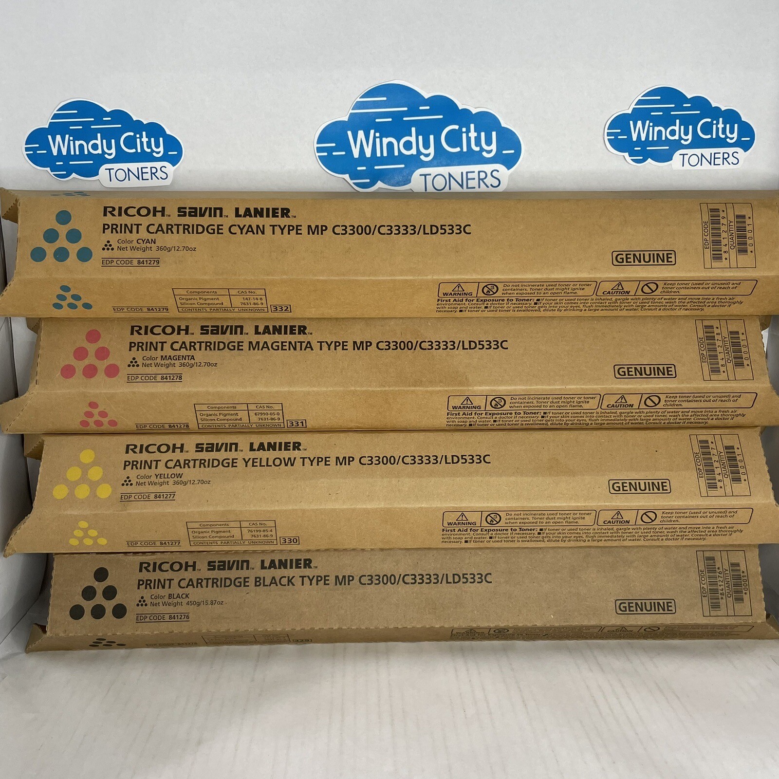 Genuine Ricoh MP C3300 / C3333 / LD533C Complete Toner Set KYCM New