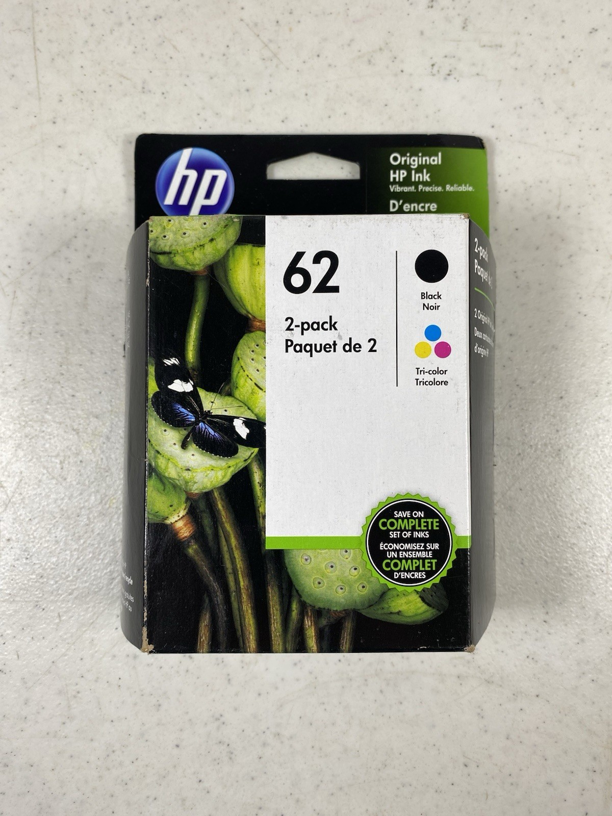 Genuine HP 62 Black + Tri-Color Ink Cartridges Sealed Box Dated 2022