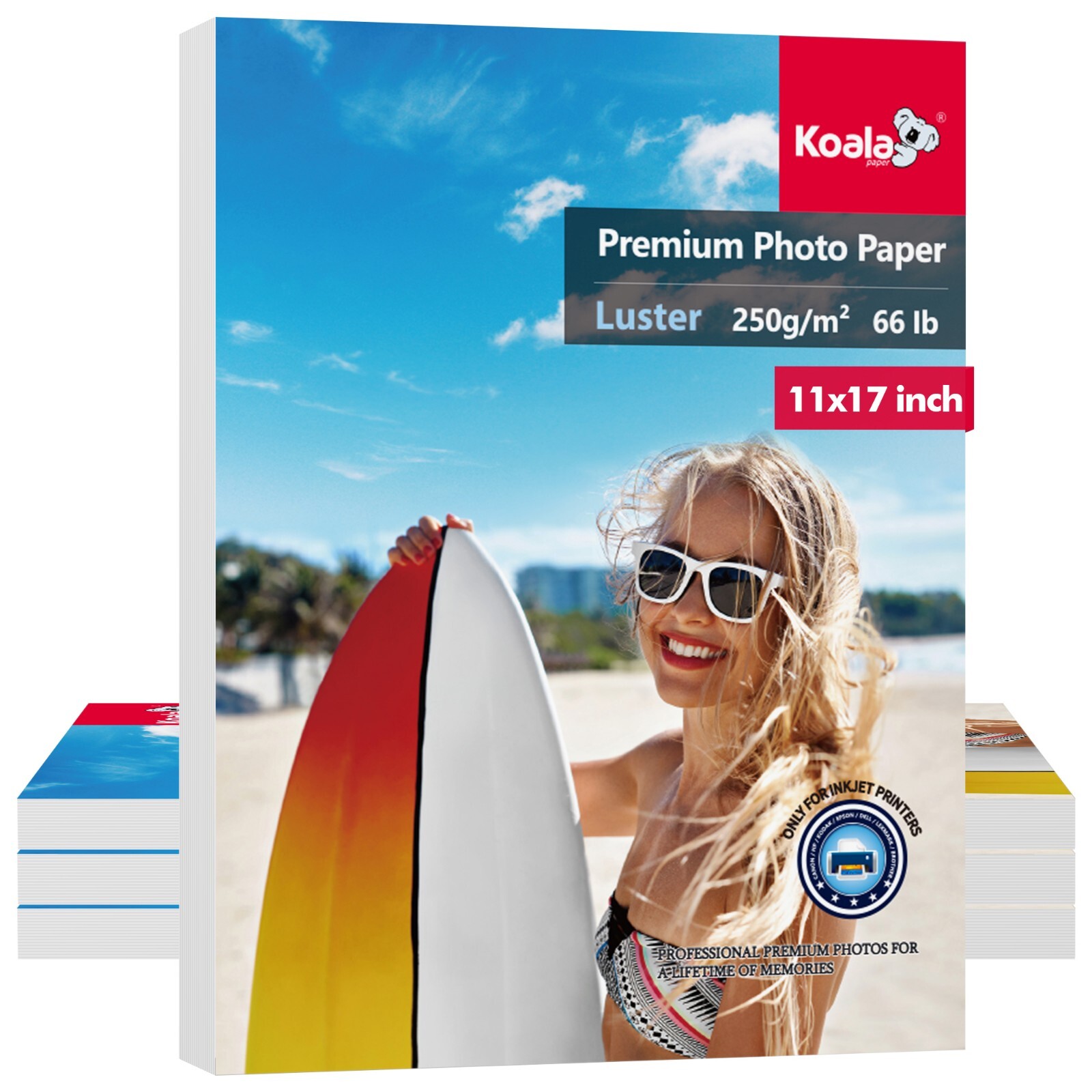 Koala Premium Luster Photo Paper 11×17, 200 PK, Soft Glossy 66 lb Inkjet Printer