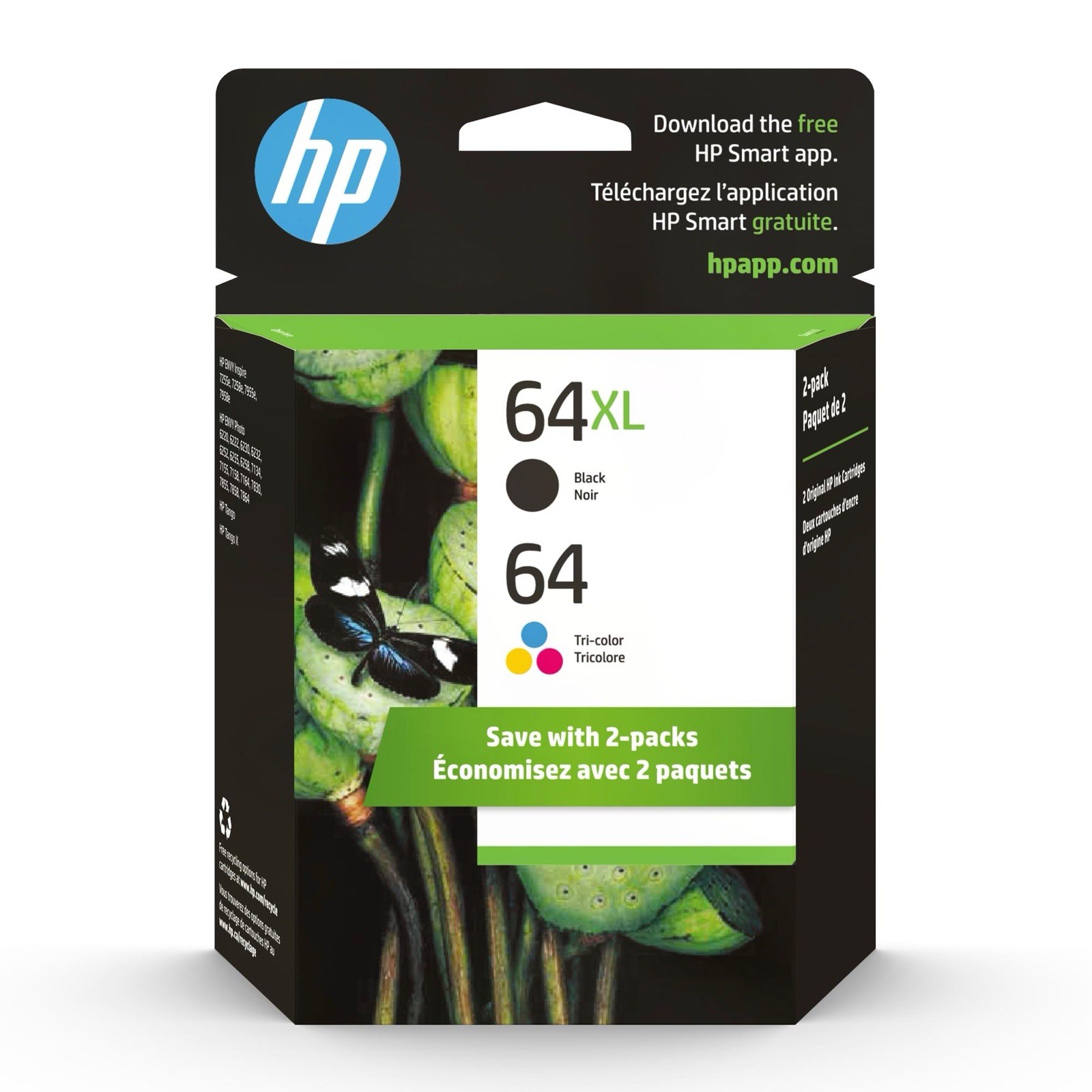 HP Original 64 Tri Color 64XL Black Ink Cartridges 2 pk Works Envy