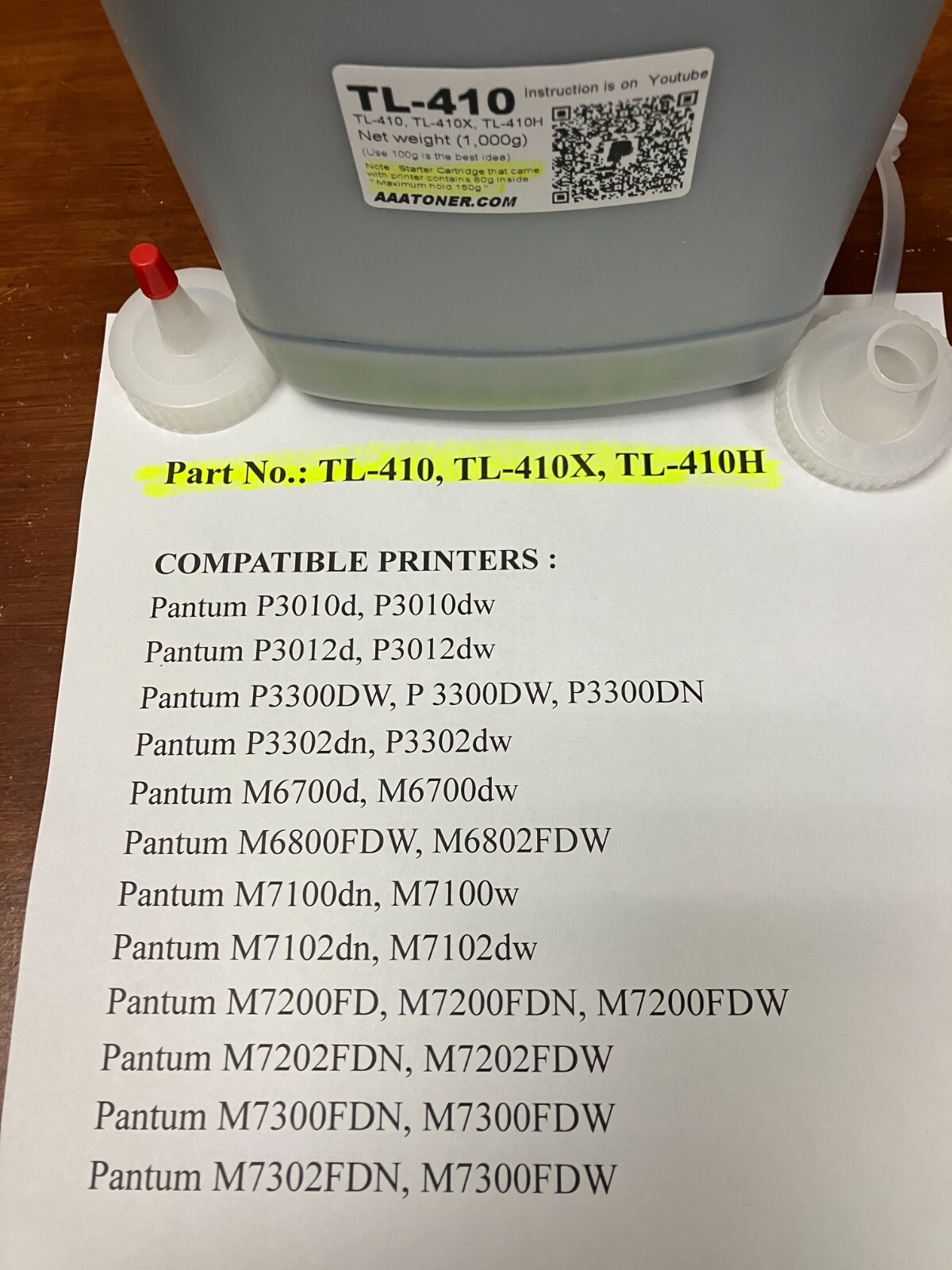 (1,000g) Toner Refill for Pantum TL-410, TL-410X, TL-410H, TL410, TL410X, TL410H