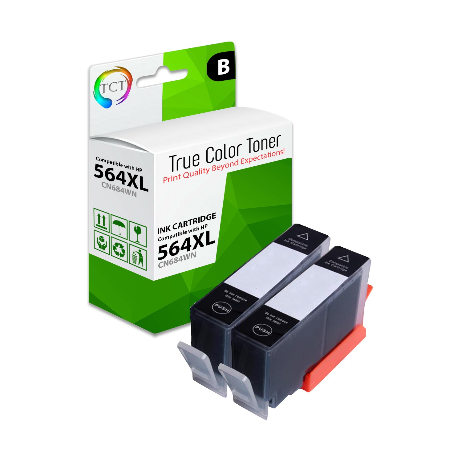 2Pk TCT Compatible For HP 564XL Black CN684WN HY Photosmart 7520 7510 6510 6520