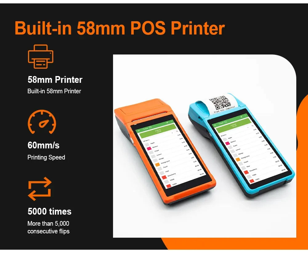 Android 11 Handheld POS Terminal 58mm Thermal Receipt Printer WiFi Bluetooth
