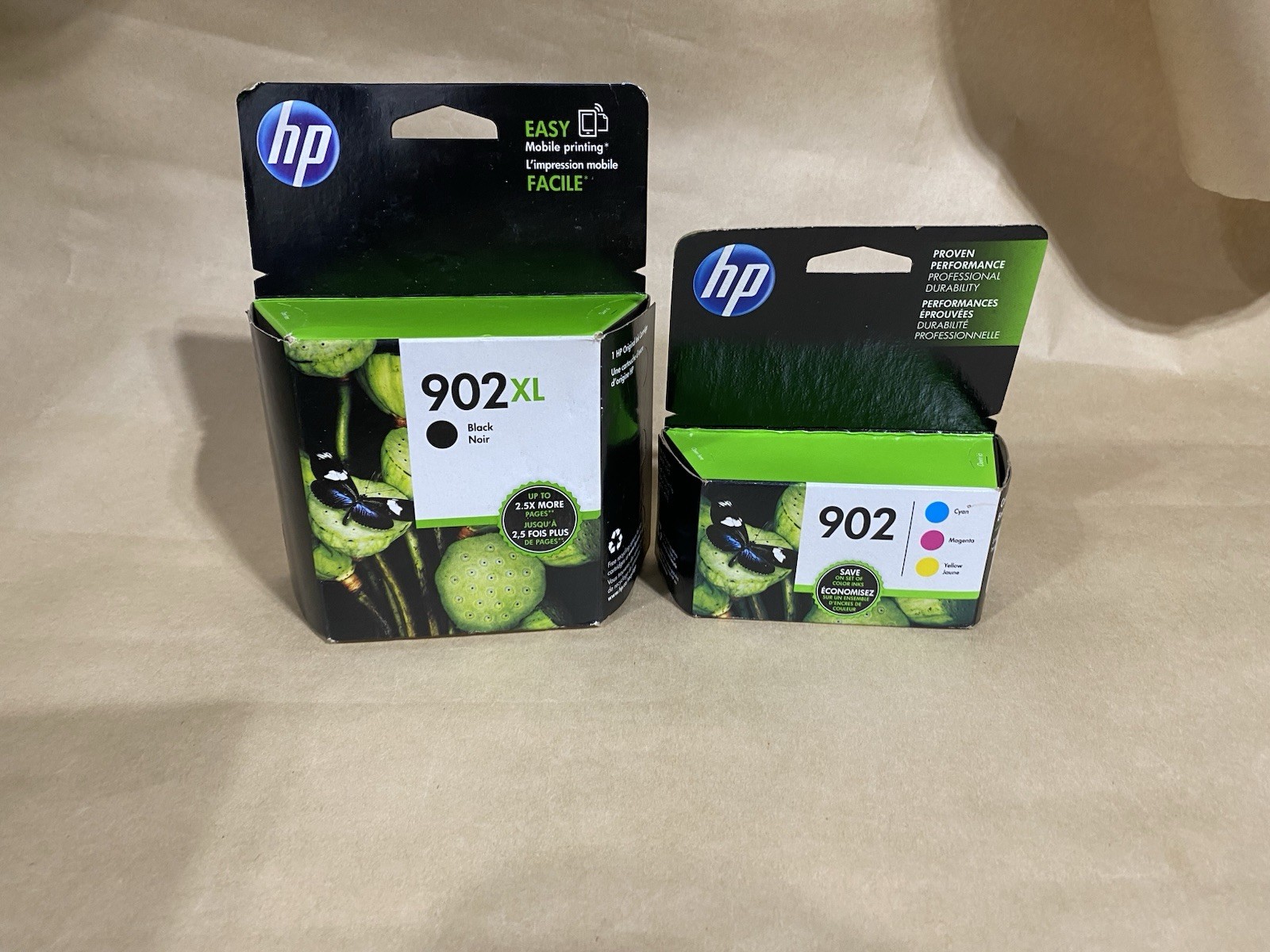 New Genuine HP 902XL Black HP 902 Regular Color Ink Cartridges Reatail Box