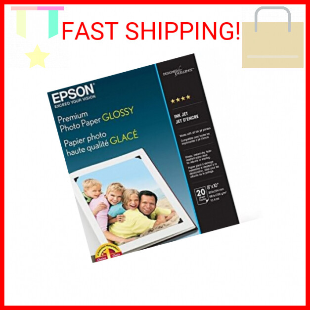 Epson Premium Photo Paper GLOSSY (8×10 Inches, 20 Sheets) (S041465),White