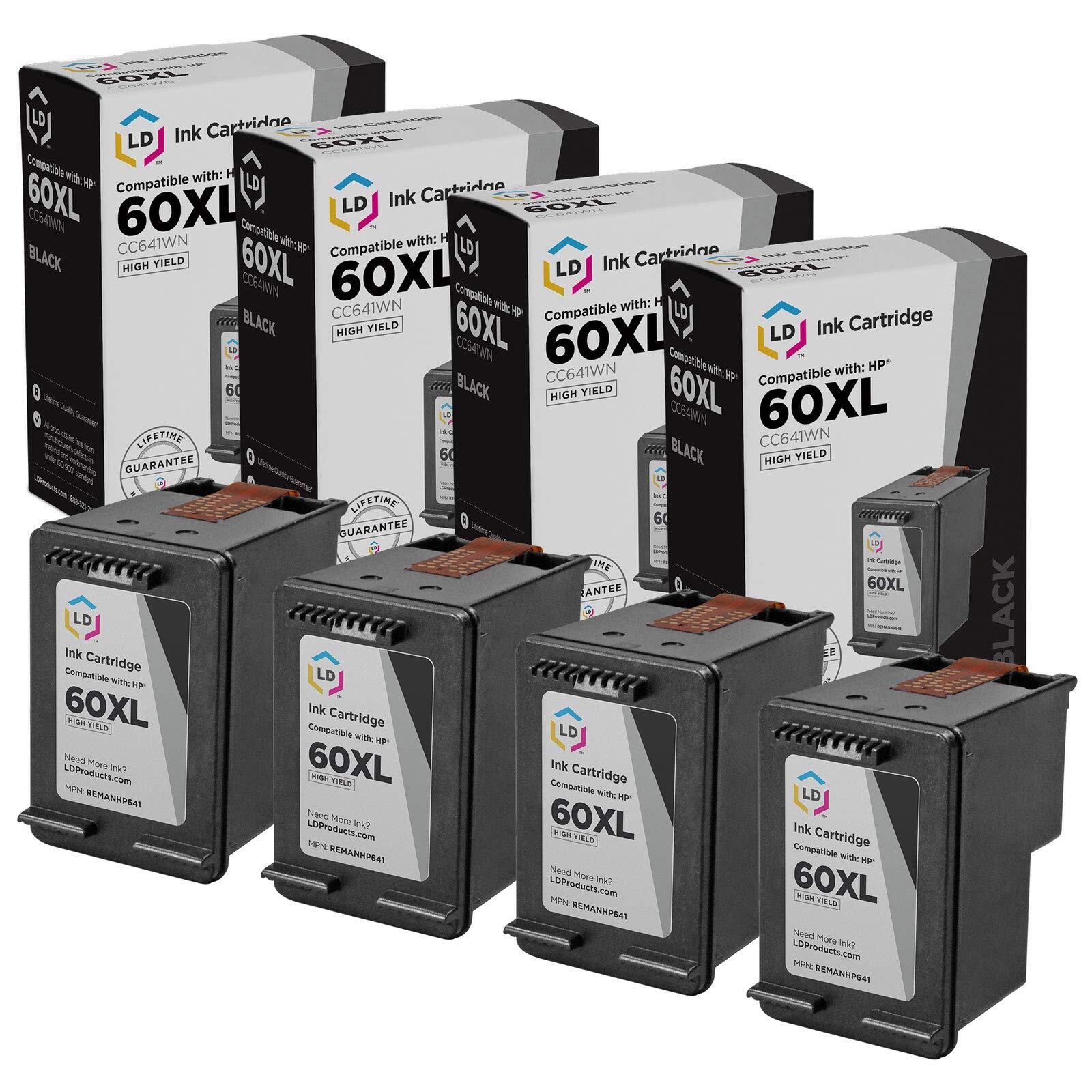 LD Reman Replacement Ink Cartridges for HP CC641WN (HP 60XL) HY Black 4pk