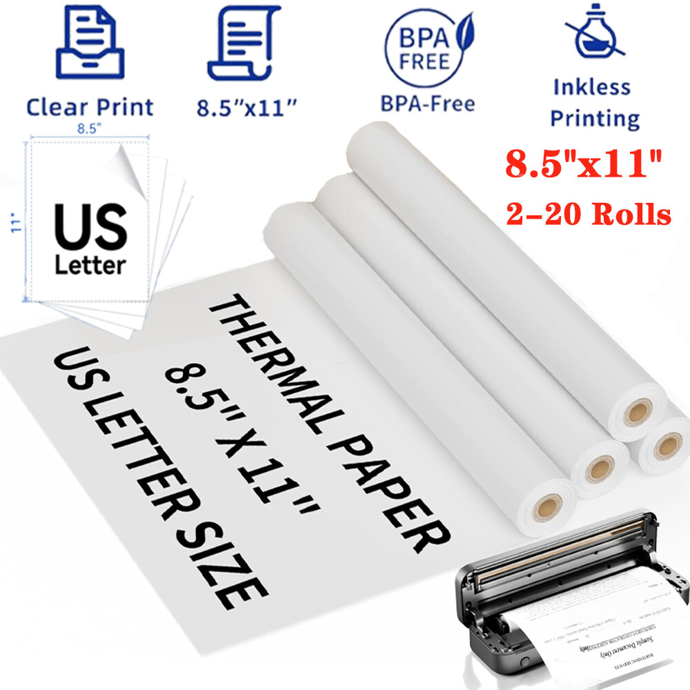 2-20RollsThermal Printer Paper 8.5″ x 11″ US Letter Size Quick-Dry Thermal Paper