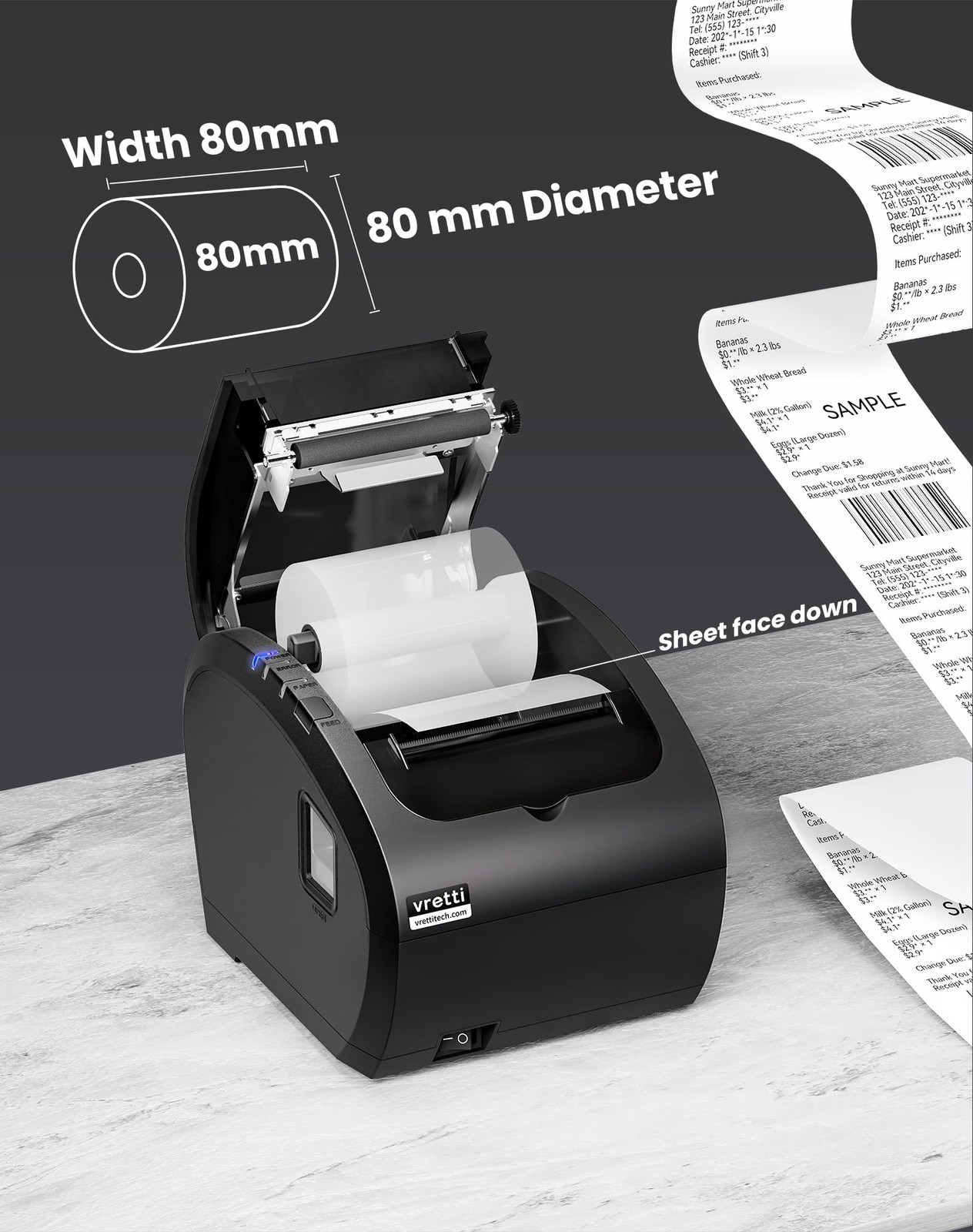 vretti M817 Thermal Receipt Printer 80mm USB POS Printer Auto Cutter Ethernet