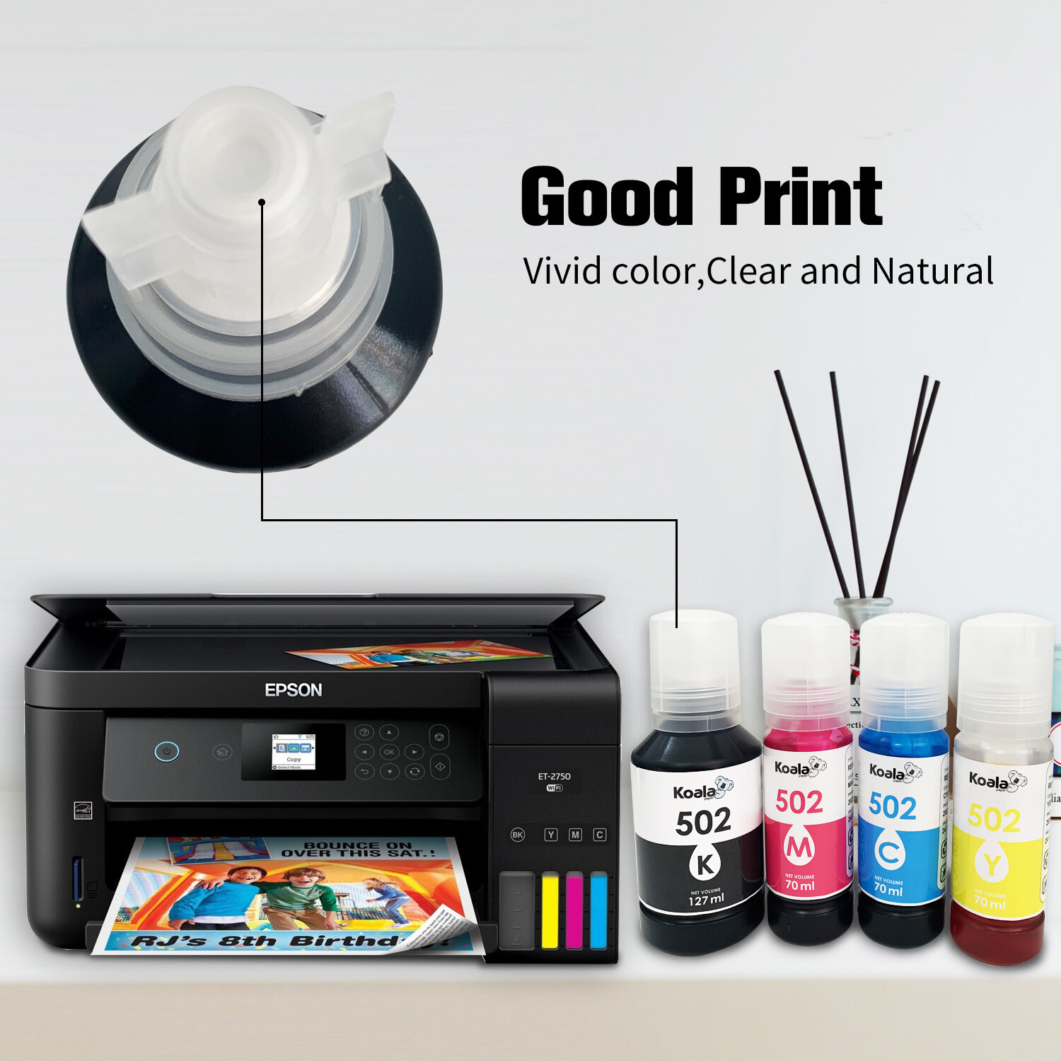 Koala 502 Ink Refill Bottles Replacement for Epson EcoTank ET-2700 ET-3760 15000