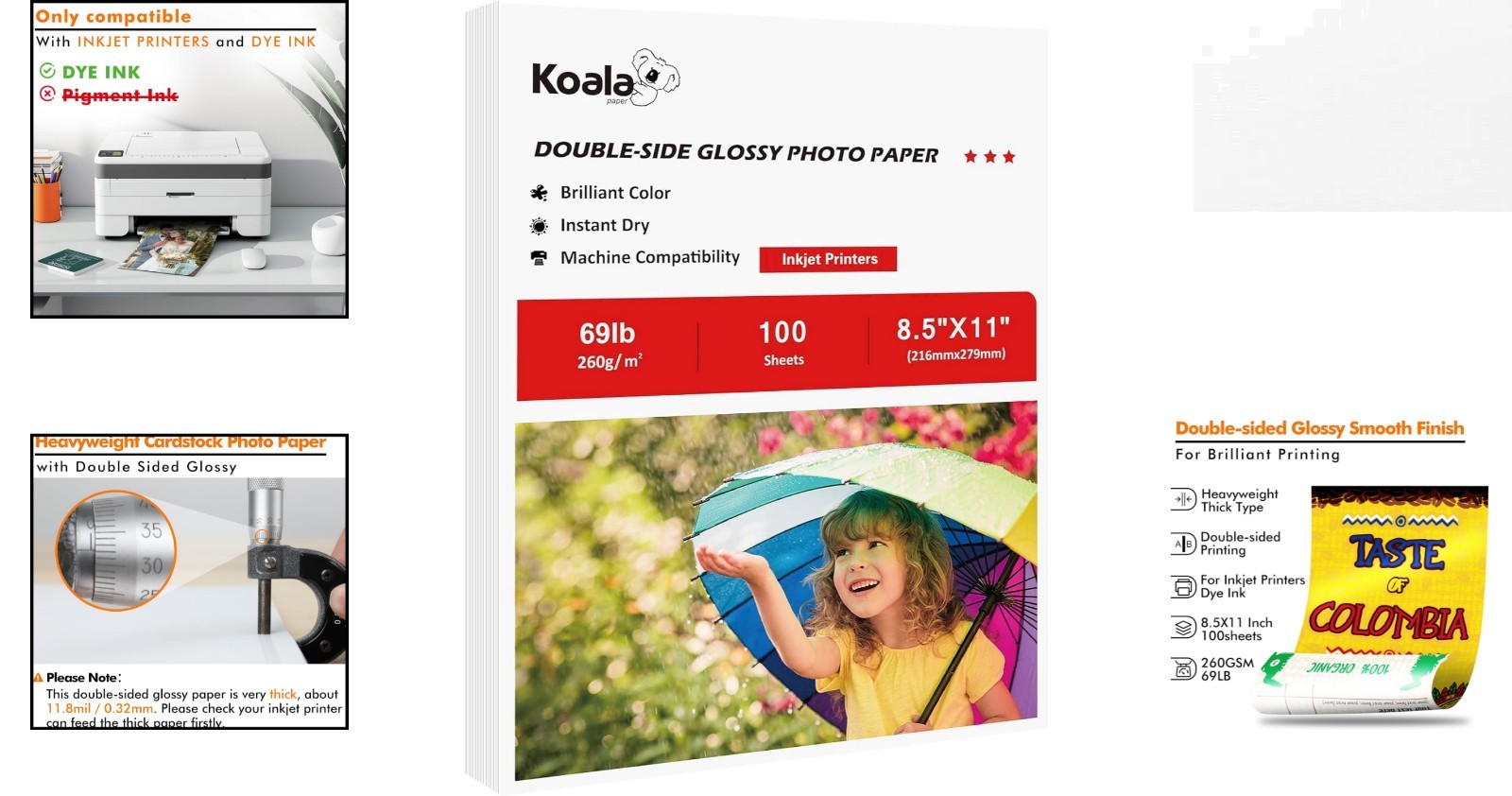 Inkjet-Compatible Double-Sided Glossy Paper, 8.5×11, 100 Sheets, Bright White