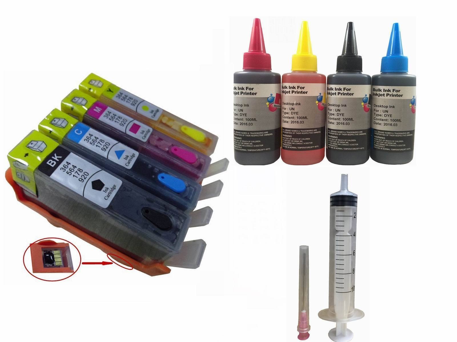 4 refill hp 564 Ink Cartridges+4×100​ml refill ink for Officejet 4620 4622 3520