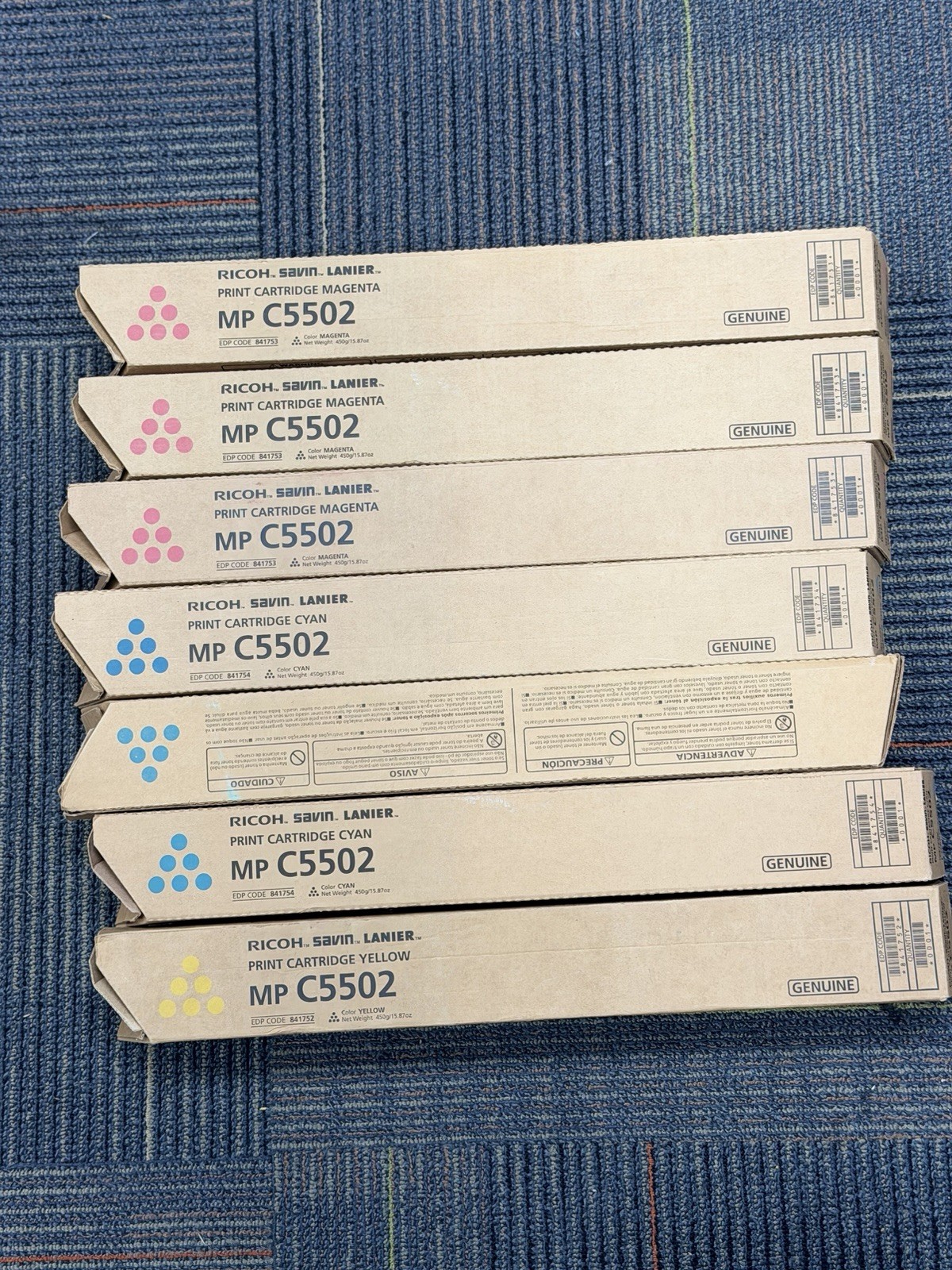 LOT OF 7 GENUINE RICOH SAVIN LANIER MP C5502 841752/841753/841754 CYM TONER