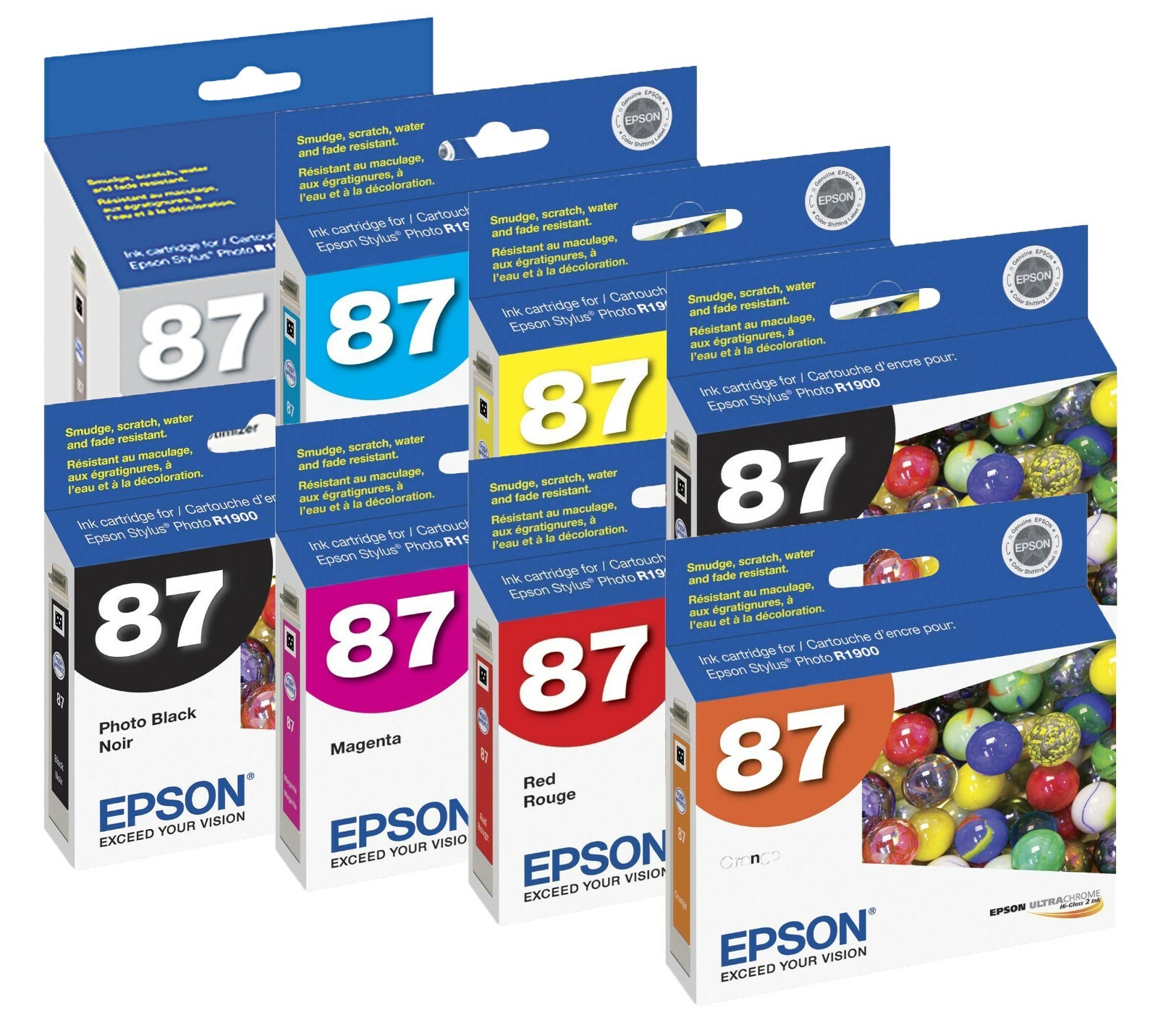Genuine Epson 87 T087 Ink Cartridge 8-Pack for Stylus Photo R1900