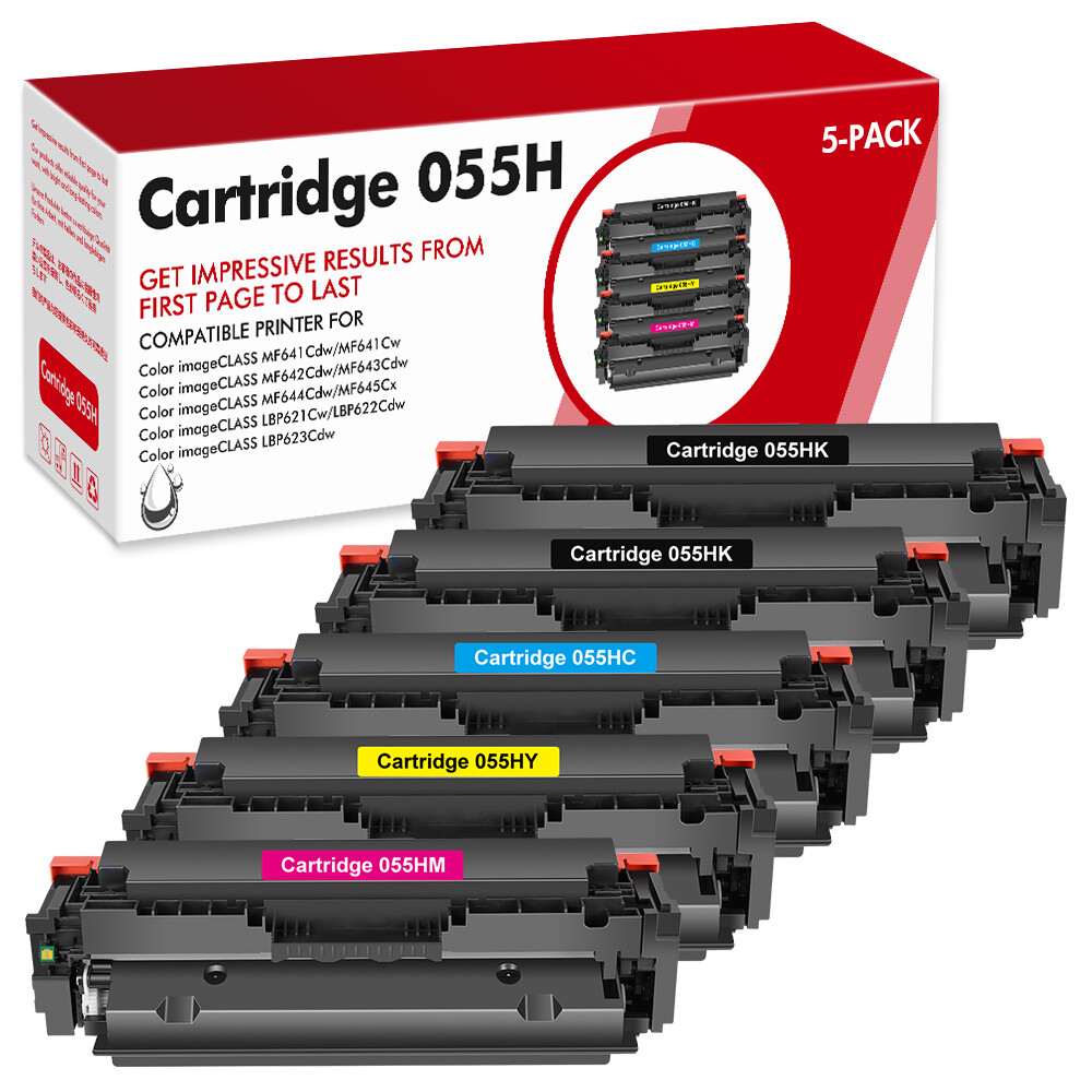 5 Pack With Chip Toner for Canon 055H imageCLASS LBP664CX MF741Cdw MF743Cdw