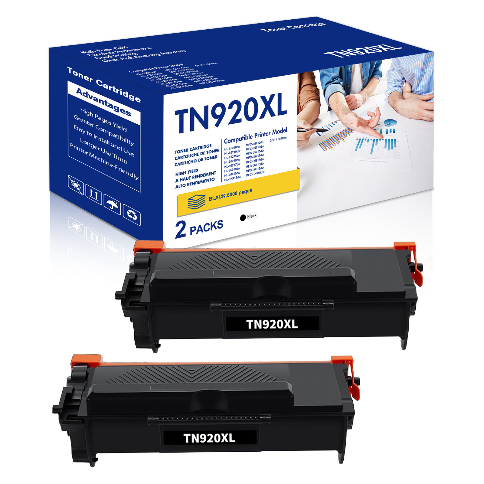 2PK Black TN920XL Compatible With Brother TN920 Toner MFC-L5710DN HL-L6310DW
