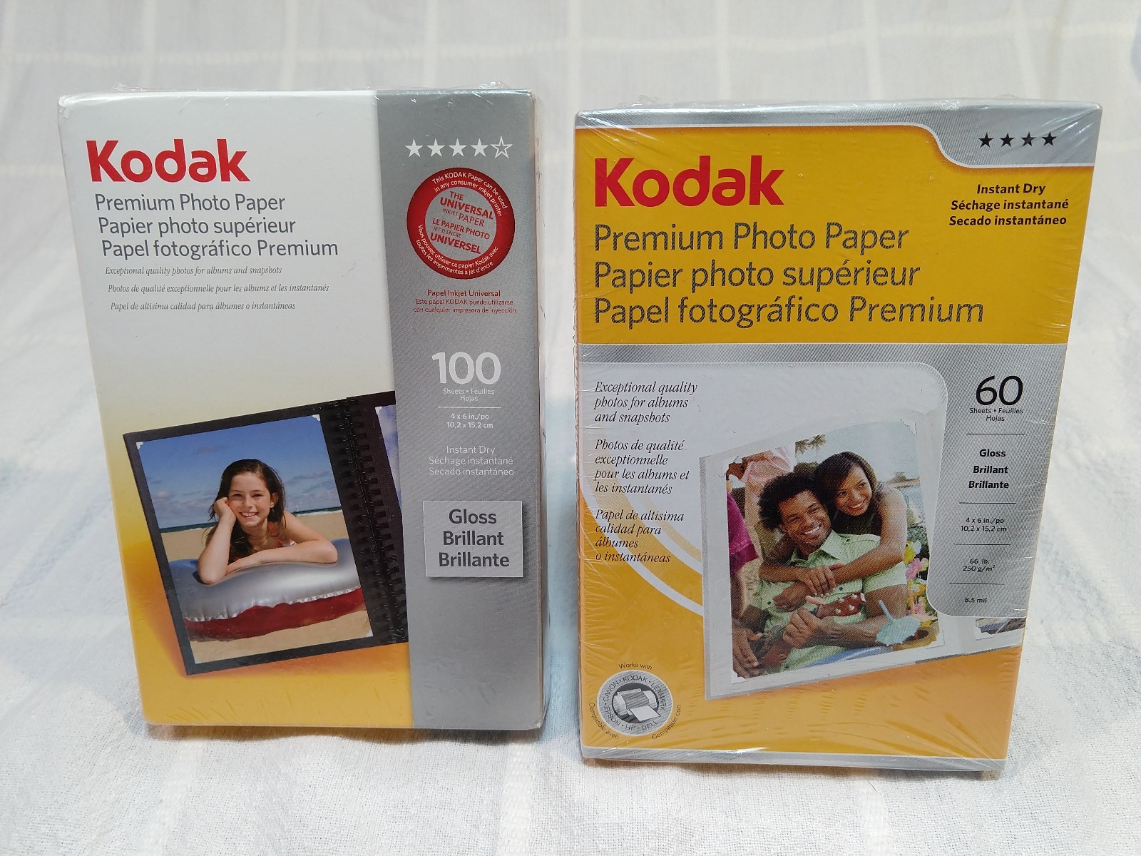 KODAK PHOTO PAPER GLOSS 160 SHEETS 4×6 Lexmark Dell Epson HP Canon 48 lb LOT (2)