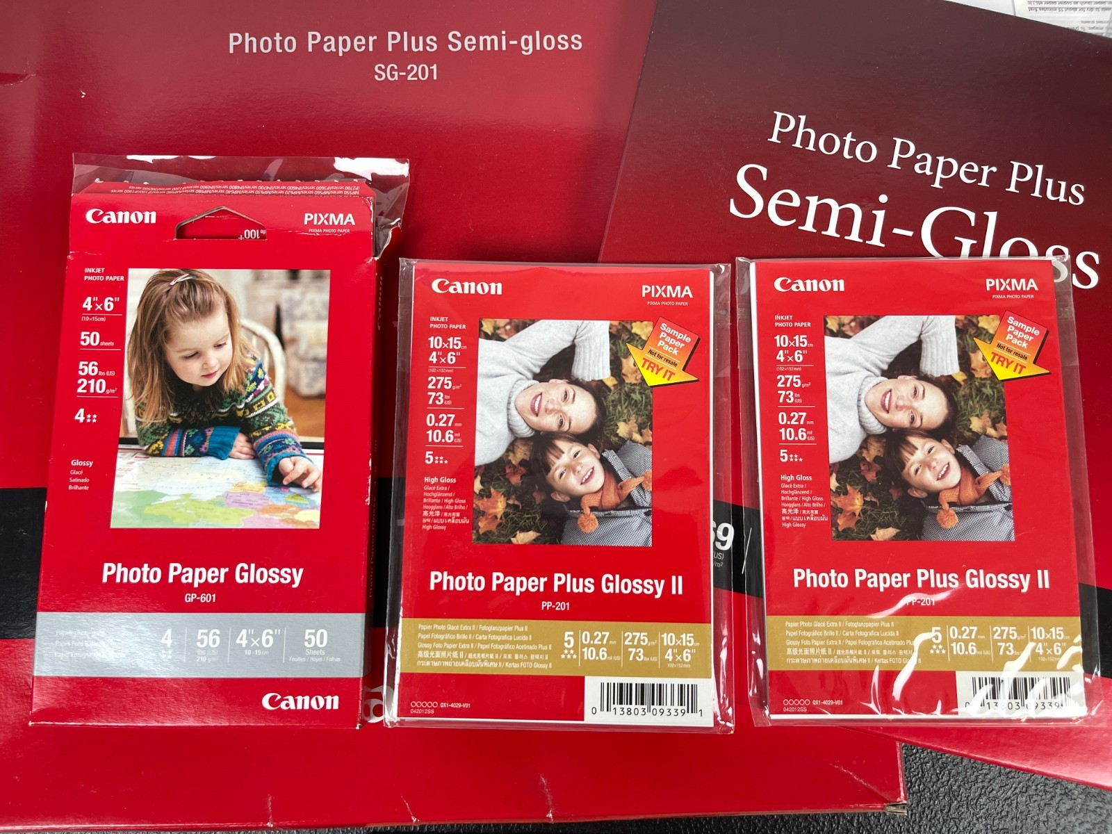 Canon Pixma Photo Paper Lot, 175 sheets 8×10, 40 13×19, 50 4×6, Open/Unopened