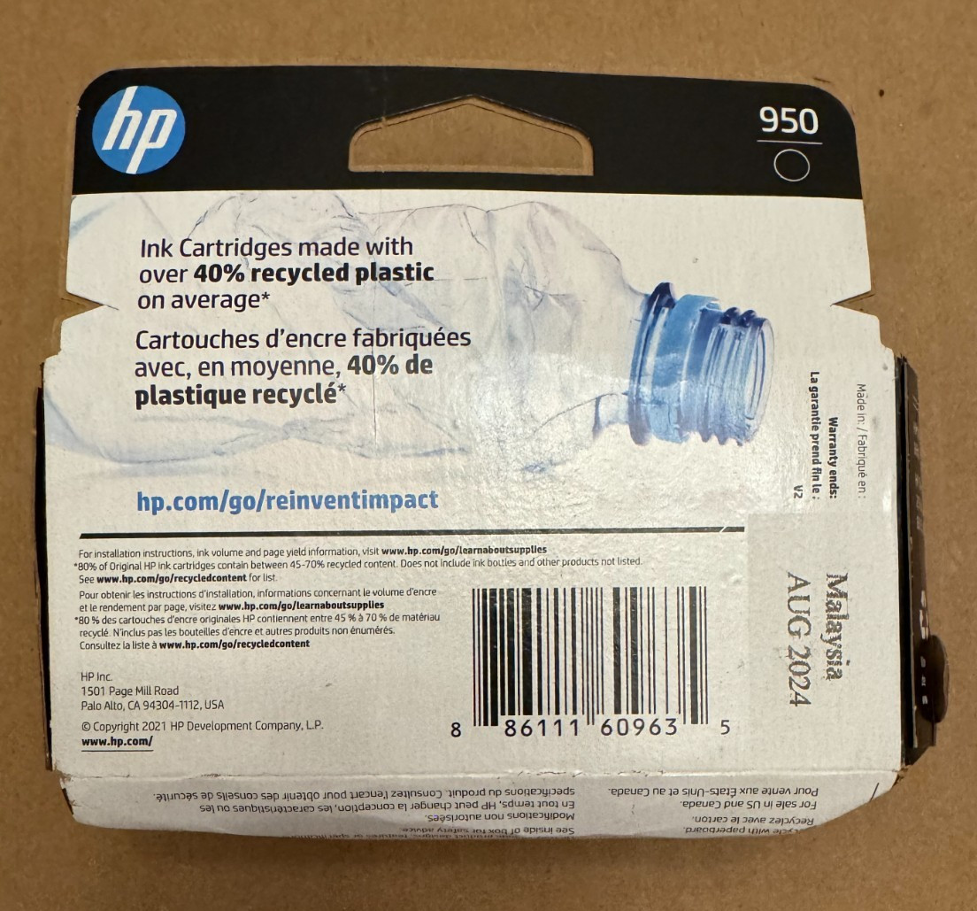 HP 950 BLACK Cartridge CN049AN #140 – WARRANTY ENDS AUG 2024 – NEW