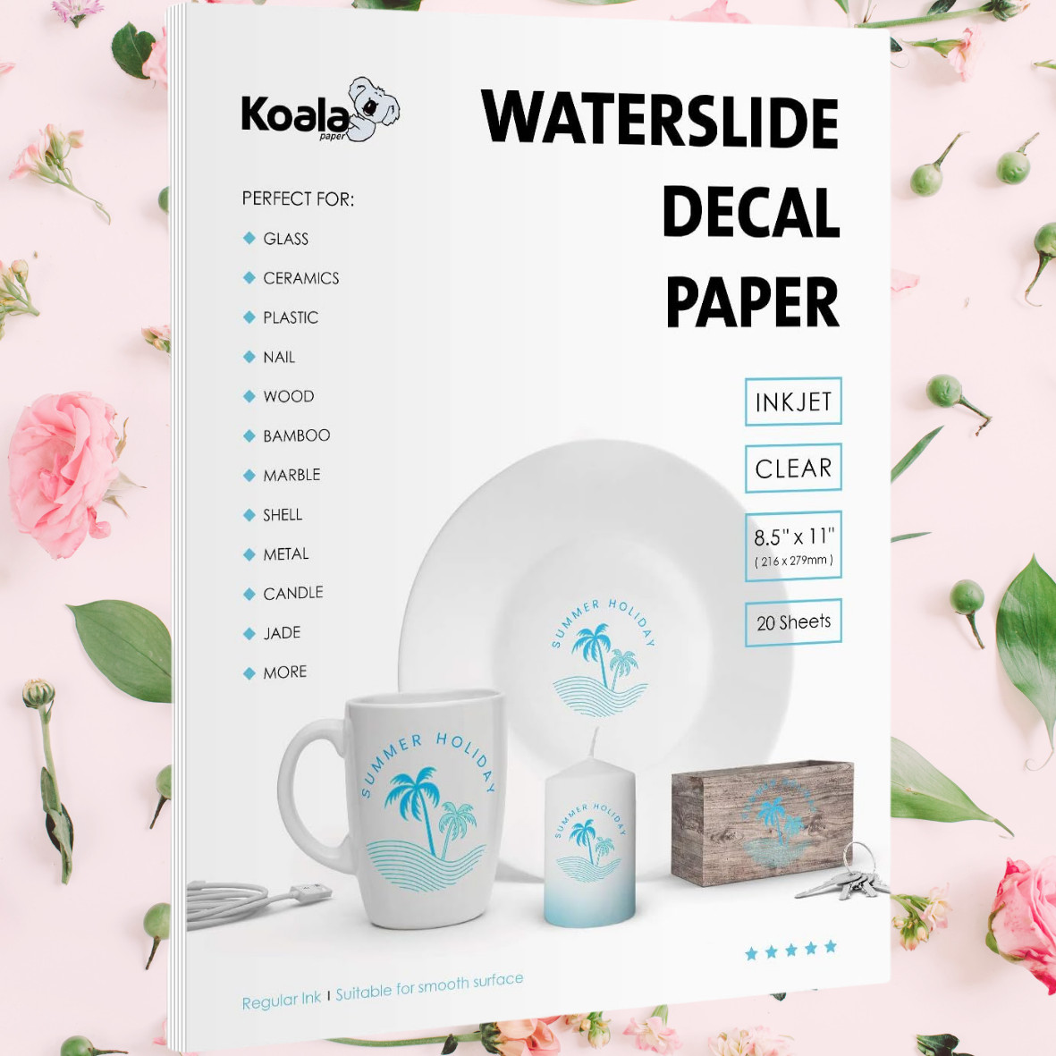 Waterslide Decal Paper Inkjet CLEAR 20 Sheets 8.5×11 Water Slide Transfer
