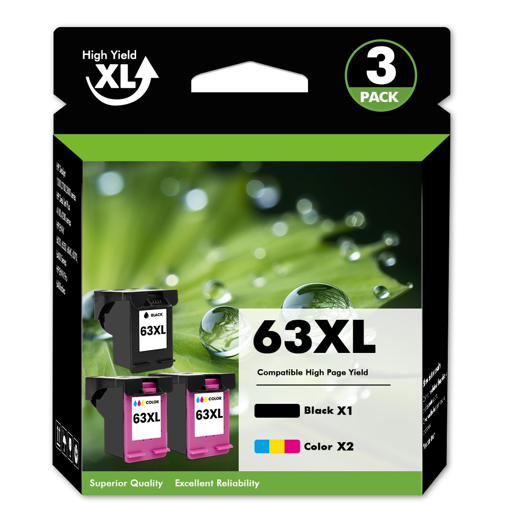 2*Tri-Color & 1*Black 63XL Ink Cartridges for HP Officejet 4656 4657 4658 5200