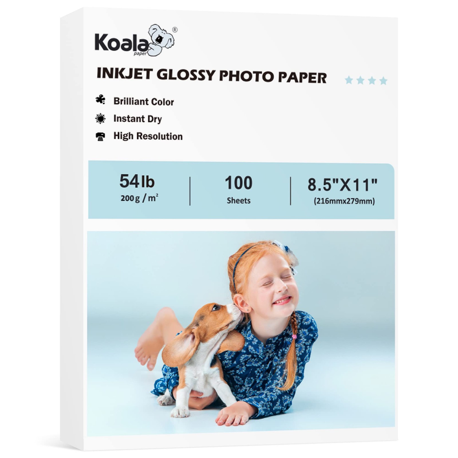 100 Sheets Koala 8.5×11 Inch Thick Glossy Photo Paper 54LB Inkjet Dye Ink