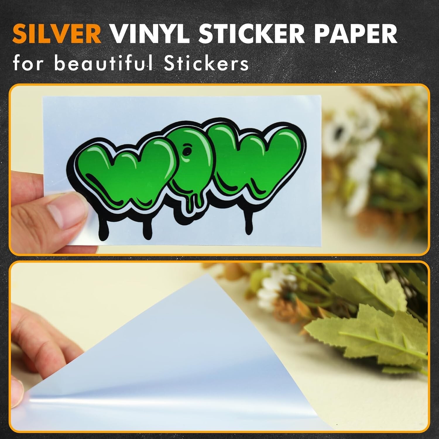 Koala Printable Sticker Paper for Inkjet & Laser Printer, Metallic Silver Glossy